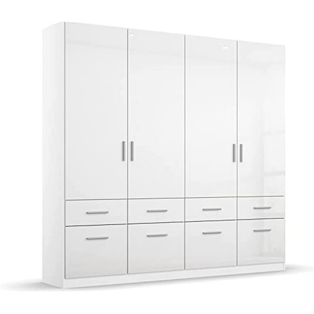 Rauch Möbel Celle, Kleiderschrank für Schlafzimmer, Kinderzimmer, Babyzimmer, Garderobe, Flur, 3-türig, 6 Schubladen, Farbe Hochglanz Weiß/Weiß, Breite 136 cm