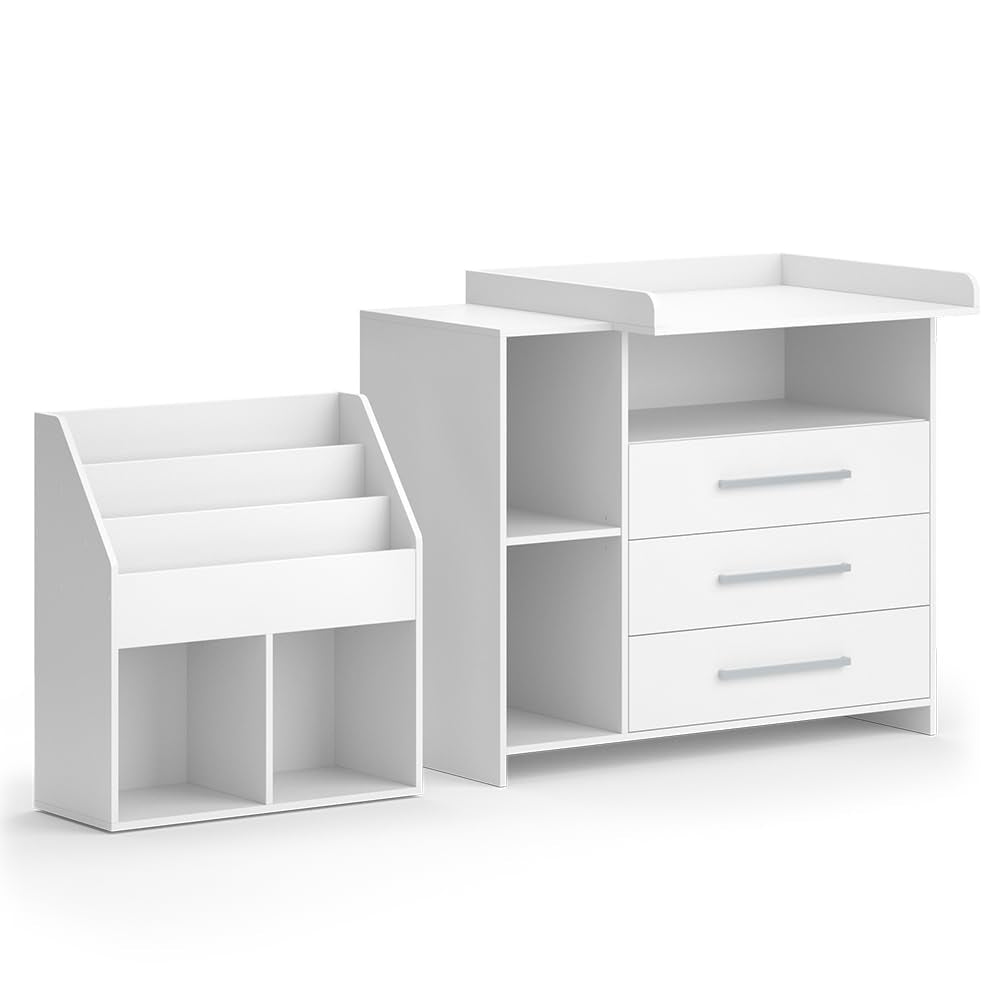 Vicco Kinderzimmer-Set Oskar, Weiß, 2 Teile, mit Wickelkommode und Spielzeugregal, umbaubar zur normalen Kommode nach Entfernen des Wickelaufsatzes