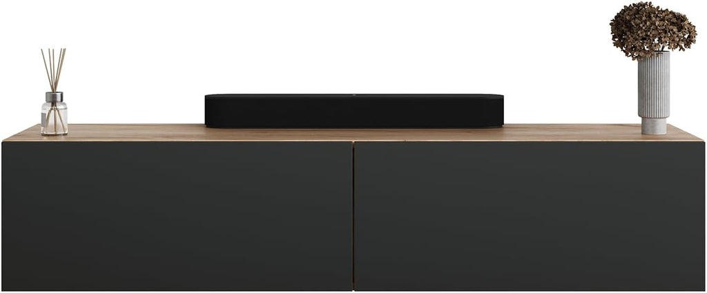 Planetmöbel Flur Möbel Garderobe Hängeschrank 2X 140 cm Gold Eiche - Anthrazit, Kompaktgarderobe mit Klappe als Stauraum, Wandgarderobe hängend oder stehend, 37,8T x 140B x 32,5H cm