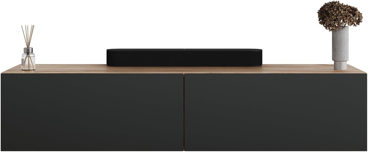 Planetmöbel Flur Möbel Garderobe Hängeschrank 2X 140 cm Gold Eiche - Anthrazit, Kompaktgarderobe mit Klappe als Stauraum, Wandgarderobe hängend oder stehend, 37,8T x 140B x 32,5H cm