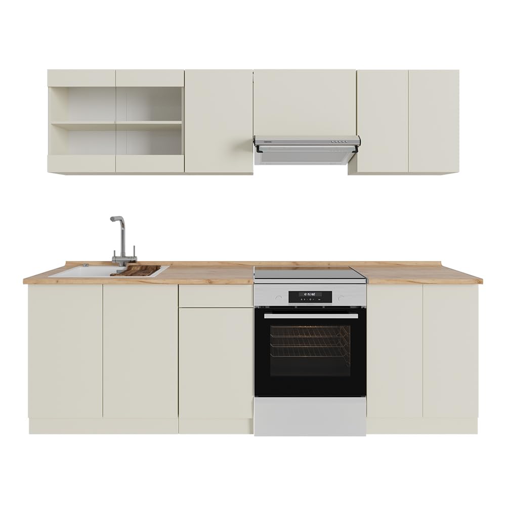 Vicco Küchenzeile Raul, Goldkraft Eiche/Anthrazit, 240 cm, AP Schwarz Gemustert, mit modularen Elementen flexibel kombinierbar