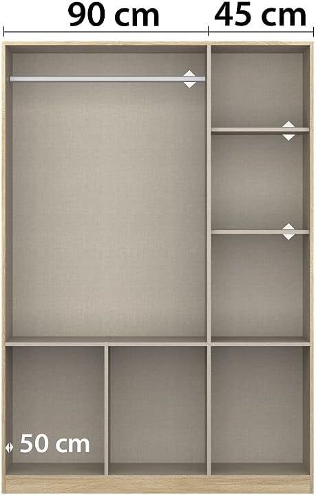 Rauch Möbel Celle, Kleiderschrank für Schlafzimmer, Kinderzimmer, Babyzimmer, Garderobe, Flur, 3-türig, 6 Schubladen, Farbe Hochglanz Weiß/Weiß, Breite 136 cm