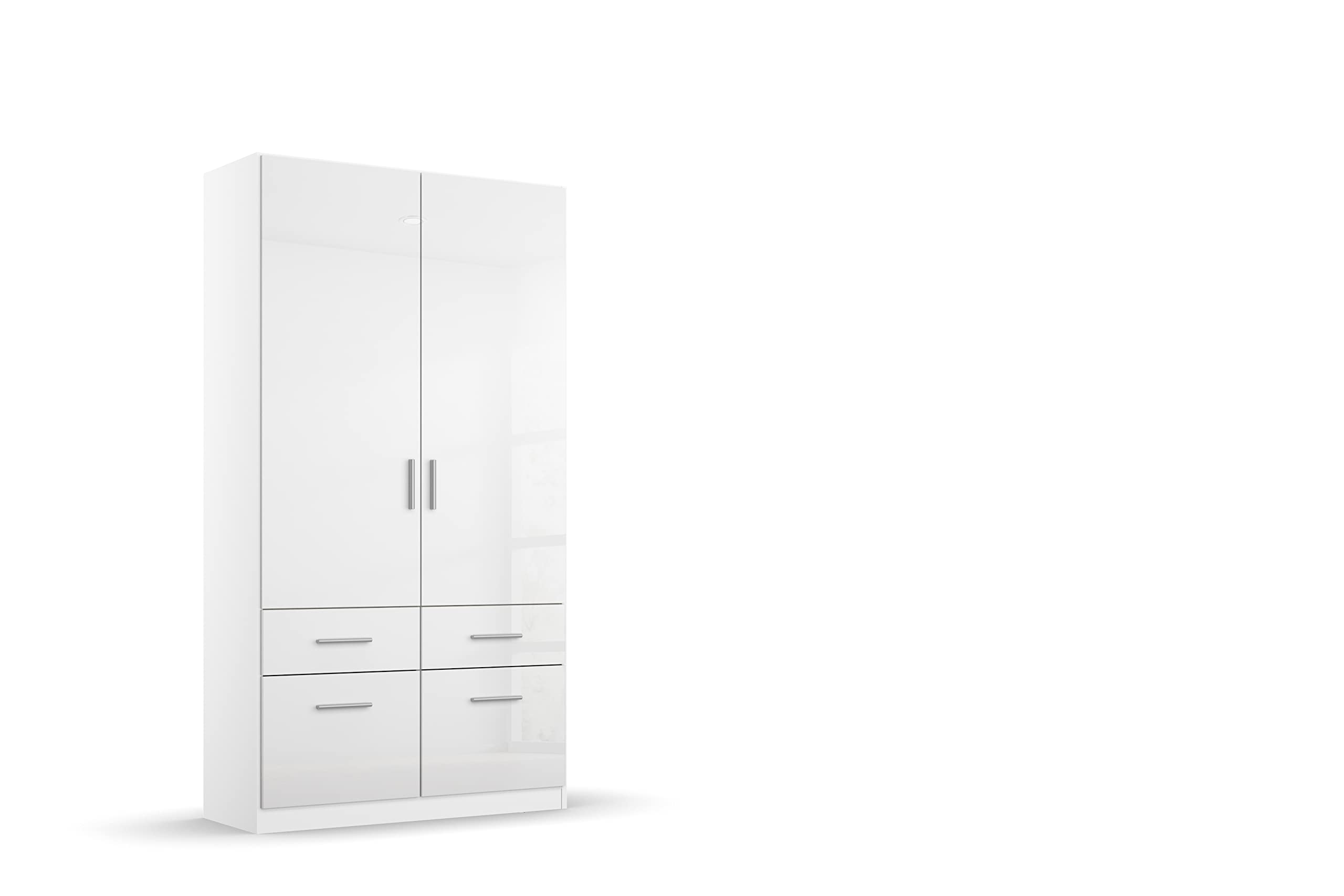 Rauch Möbel Celle, Kleiderschrank für Schlafzimmer, Kinderzimmer, Babyzimmer, Garderobe, Flur, 3-türig, 6 Schubladen, Farbe Hochglanz Weiß/Weiß, Breite 136 cm