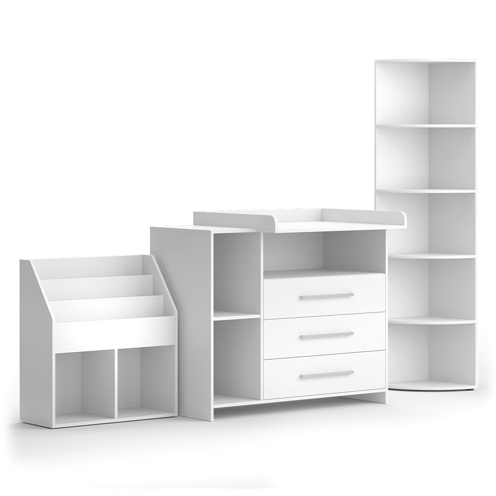 Vicco Kinderzimmer-Set Oskar, Weiß, 2 Teile, mit Wickelkommode und Spielzeugregal, umbaubar zur normalen Kommode nach Entfernen des Wickelaufsatzes