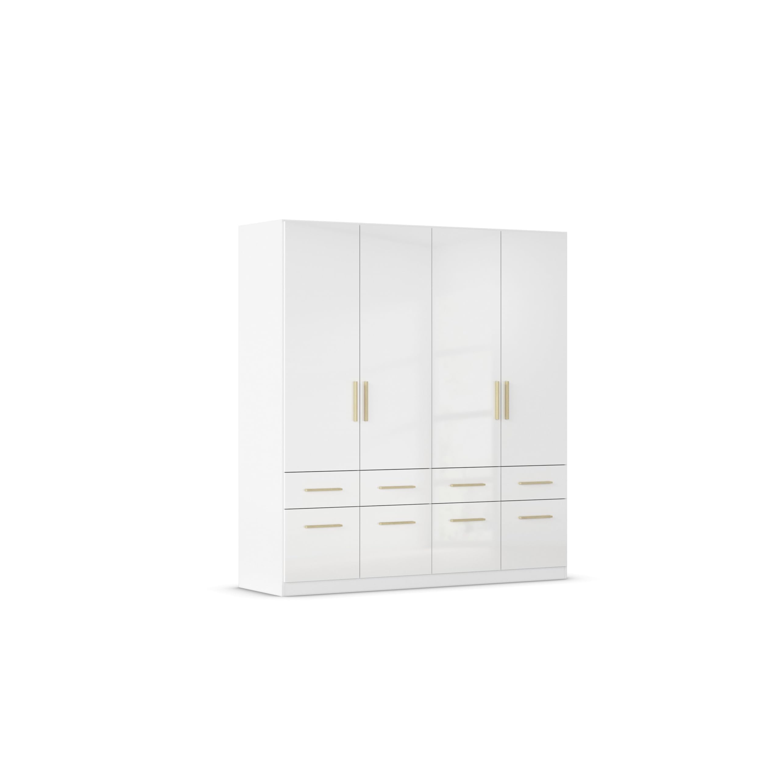 Rauch Möbel Celle, Kleiderschrank für Schlafzimmer, Kinderzimmer, Babyzimmer, Garderobe, Flur, 3-türig, 6 Schubladen, Farbe Hochglanz Weiß/Weiß, Breite 136 cm