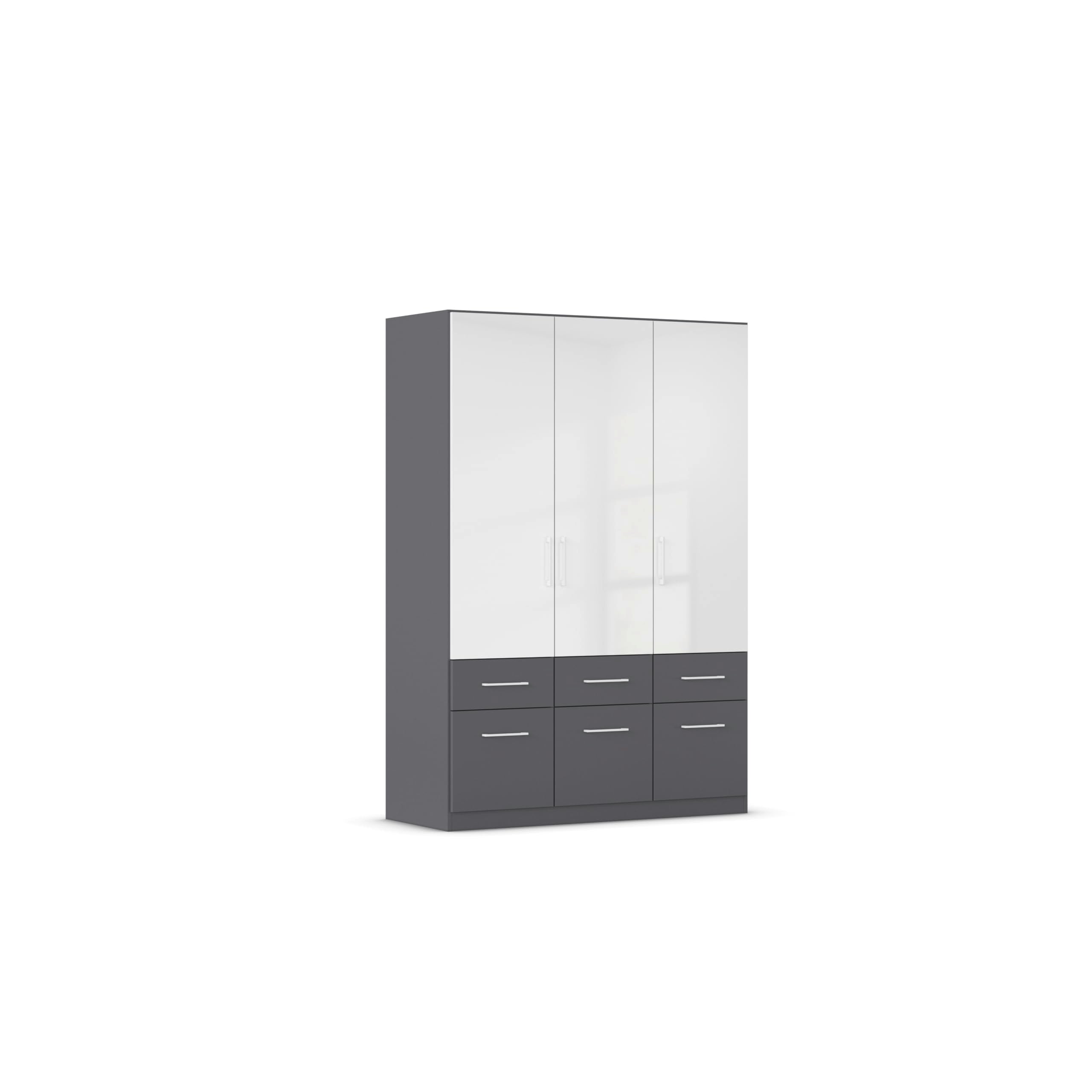 Rauch Möbel Celle, Kleiderschrank für Schlafzimmer, Kinderzimmer, Babyzimmer, Garderobe, Flur, 3-türig, 6 Schubladen, Farbe Hochglanz Weiß/Weiß, Breite 136 cm