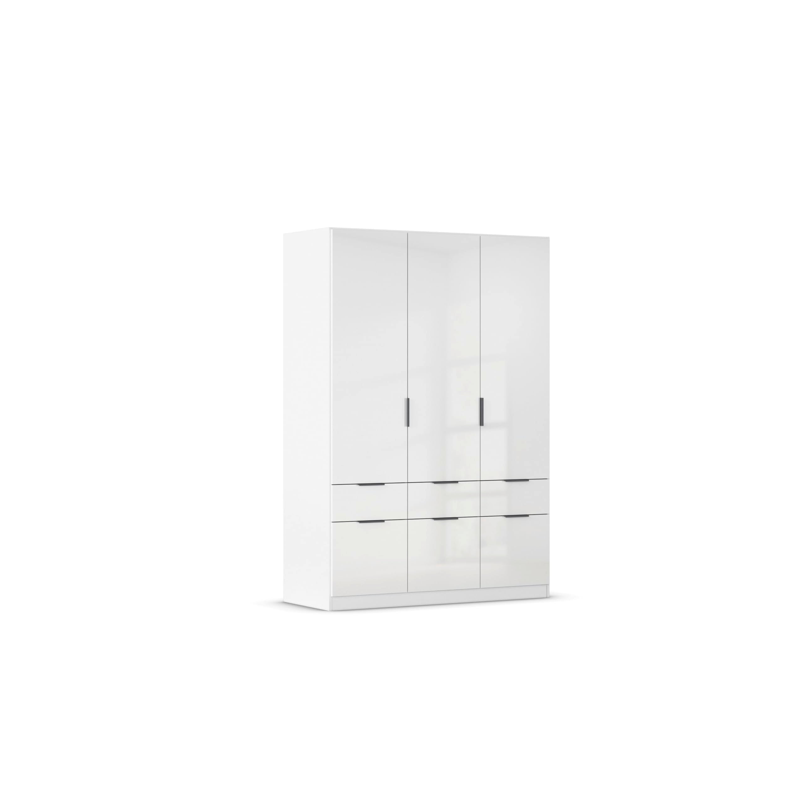 Rauch Möbel Celle, Kleiderschrank für Schlafzimmer, Kinderzimmer, Babyzimmer, Garderobe, Flur, 3-türig, 6 Schubladen, Farbe Hochglanz Weiß/Weiß, Breite 136 cm
