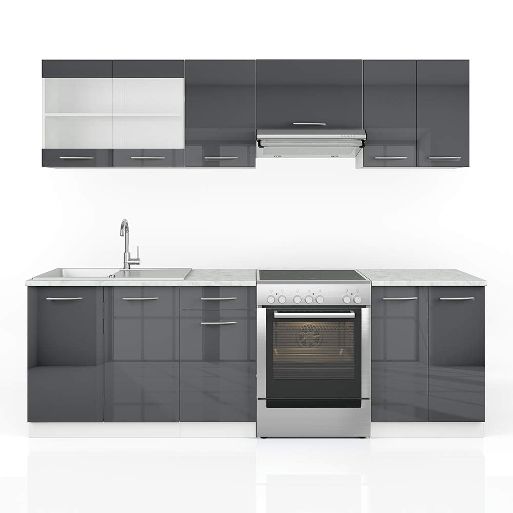 Vicco Küchenzeile Raul, Goldkraft Eiche/Anthrazit, 240 cm, AP Schwarz Gemustert, mit modularen Elementen flexibel kombinierbar