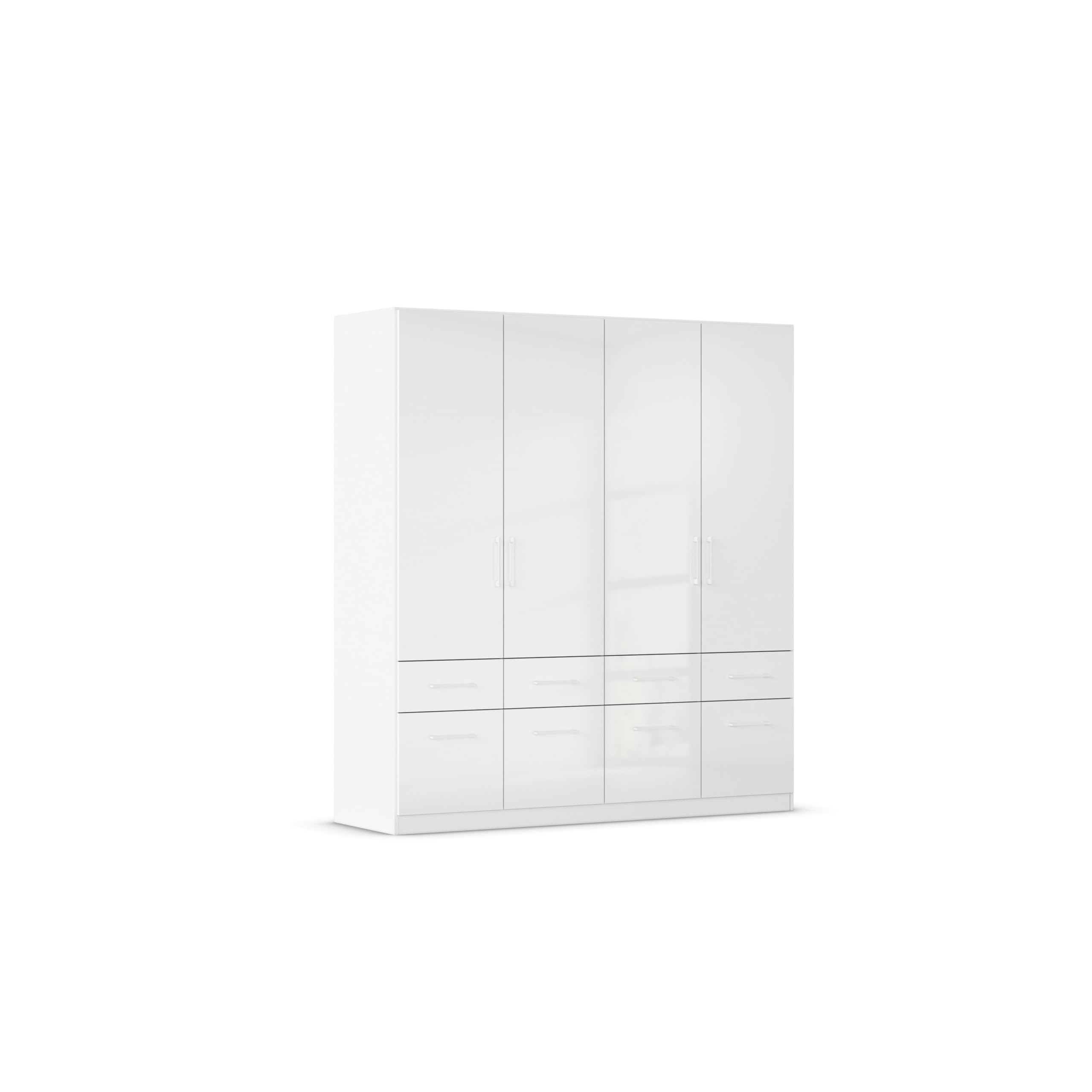Rauch Möbel Celle, Kleiderschrank für Schlafzimmer, Kinderzimmer, Babyzimmer, Garderobe, Flur, 3-türig, 6 Schubladen, Farbe Hochglanz Weiß/Weiß, Breite 136 cm