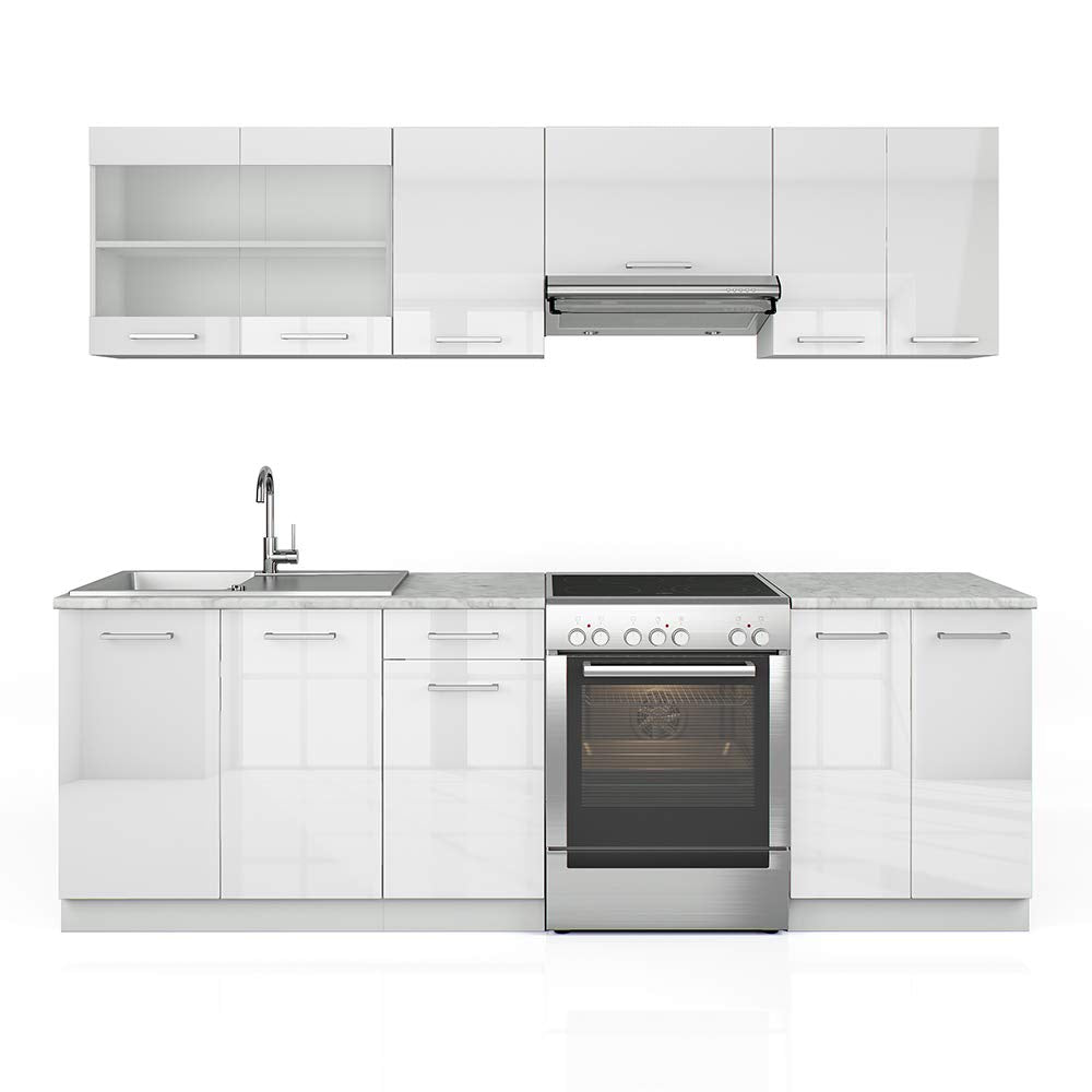 Vicco Küchenzeile Raul, Goldkraft Eiche/Anthrazit, 240 cm, AP Schwarz Gemustert, mit modularen Elementen flexibel kombinierbar