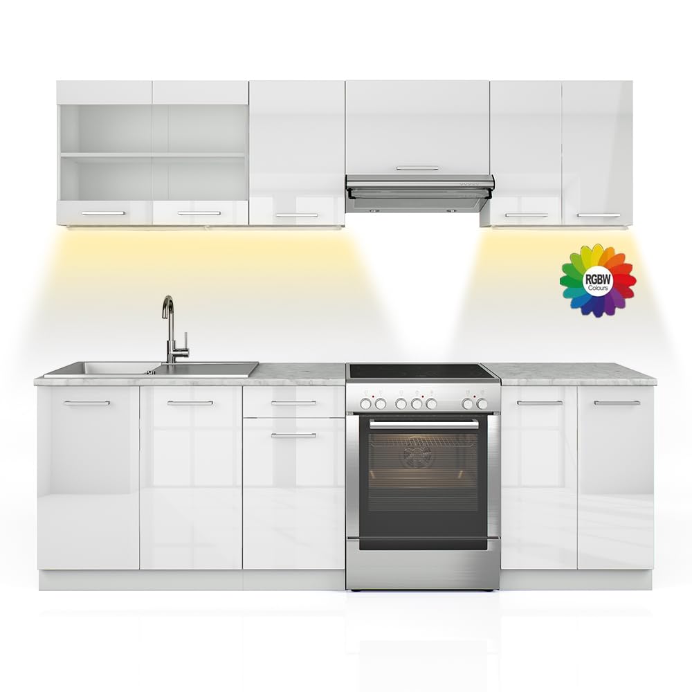 Vicco Küchenzeile Raul, Goldkraft Eiche/Anthrazit, 240 cm, AP Schwarz Gemustert, mit modularen Elementen flexibel kombinierbar