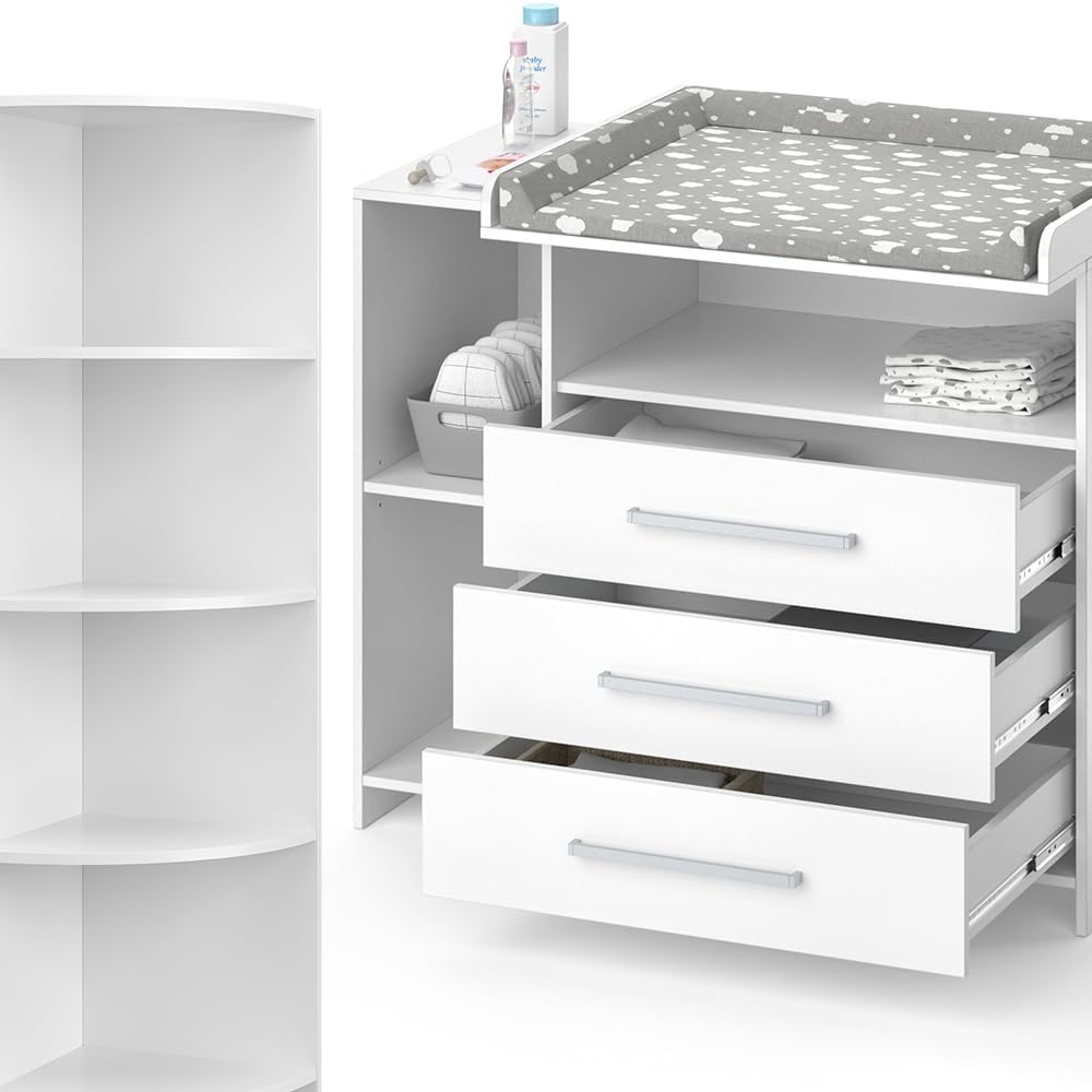 Vicco Kinderzimmer-Set Oskar, Weiß, 2 Teile, mit Wickelkommode und Spielzeugregal, umbaubar zur normalen Kommode nach Entfernen des Wickelaufsatzes