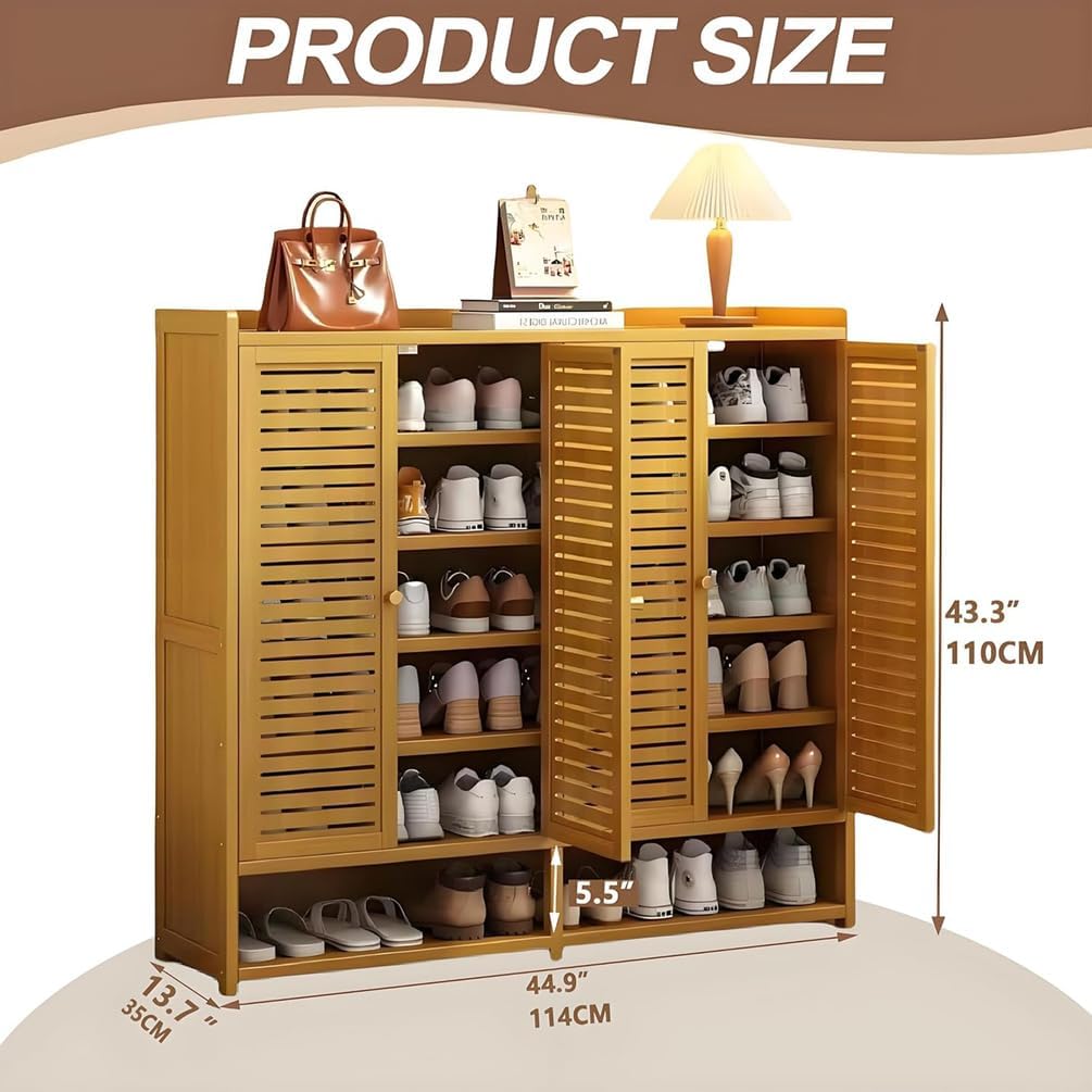 Generisch Schuhschrank Holz mit Korbgeflecht-Türen, Moderner Bambus Schuhschränke, Schuhregal mit Stauraum, Shoes Cabinet für Flur, Wohnzimmer, Schlafzimmer,H