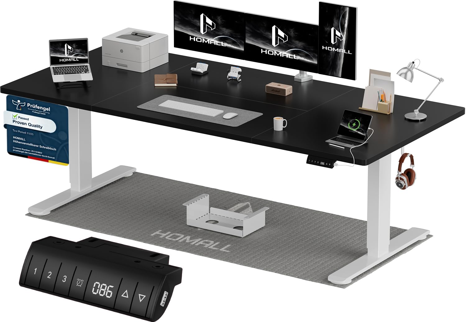 Homall Höhenverstellbarer Schreibtisch 200x80cm mit USB-A Ladeanschluss, Elektrischer Schreibtisch mit Kabel Management Tray, Standing Desk mit 3 Memory Funktion, Computertisch Weiß