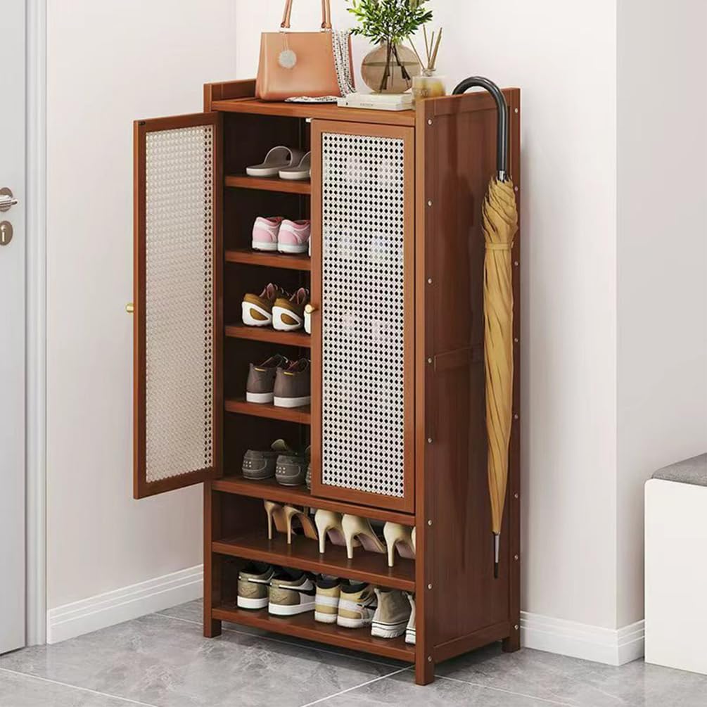 Generisch Schuhschrank Holz mit Korbgeflecht-Türen, Moderner Bambus Schuhschränke, Schuhregal mit Stauraum, Shoes Cabinet für Flur, Wohnzimmer, Schlafzimmer,H