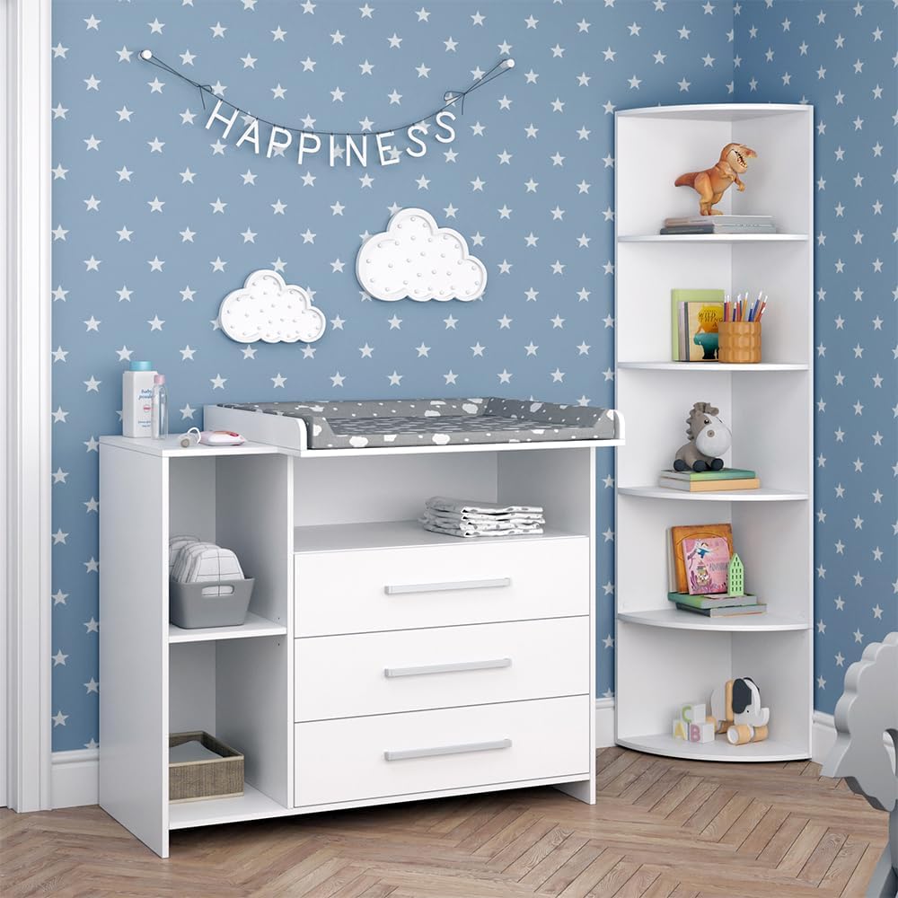 Vicco Kinderzimmer-Set Oskar, Weiß, 2 Teile, mit Wickelkommode und Spielzeugregal, umbaubar zur normalen Kommode nach Entfernen des Wickelaufsatzes