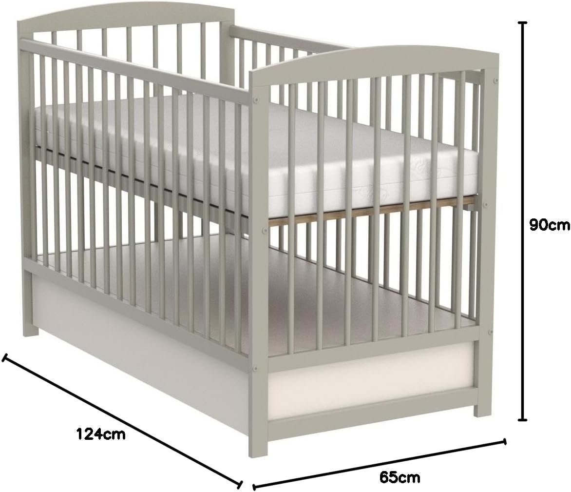Love For Sleep Babybett Beistellbett 120x60cm mit Schaumstoffmatratze Grau Jacob Kinderbett Baby Bett Holz - Kinderbett Babybett, Mitwachsend Gitterbett Baby Bed