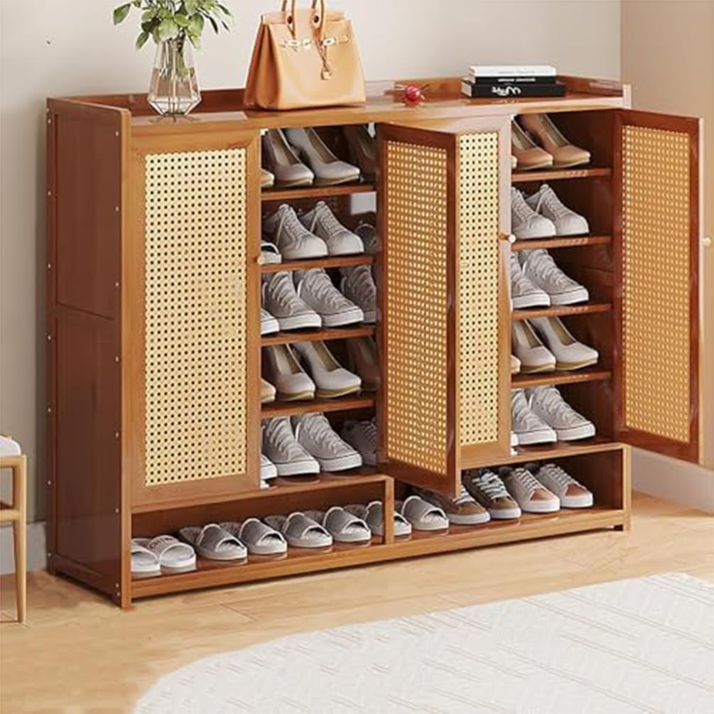 Generisch Schuhschrank Holz mit Korbgeflecht-Türen, Moderner Bambus Schuhschränke, Schuhregal mit Stauraum, Shoes Cabinet für Flur, Wohnzimmer, Schlafzimmer,H