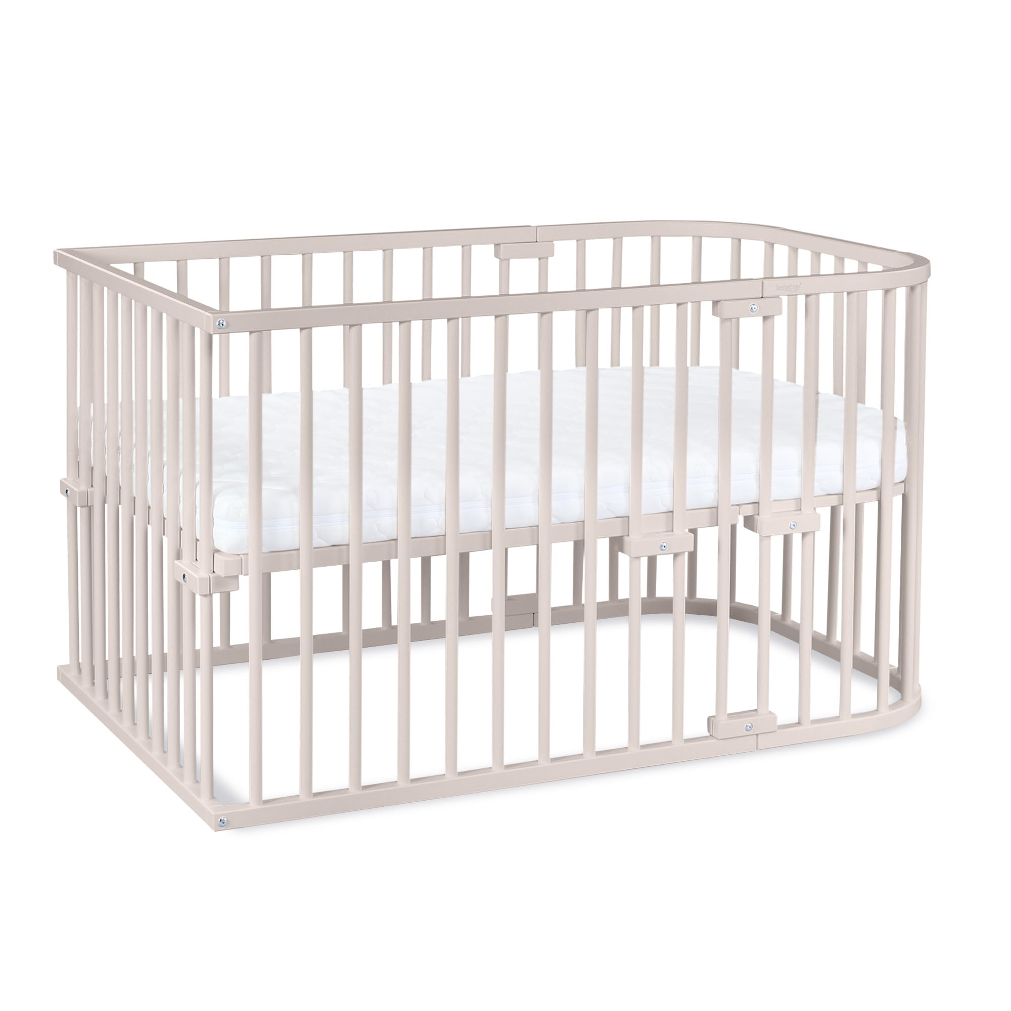 babybay Original Beistellbett aus massivem Buchenholz / kompakt & verwandelbar / Kinderbett Höhe stufenlos verstellbar & umweltfreundlich / mitwachsendes Babybett (weiß lackiert) / inkl. Matratze