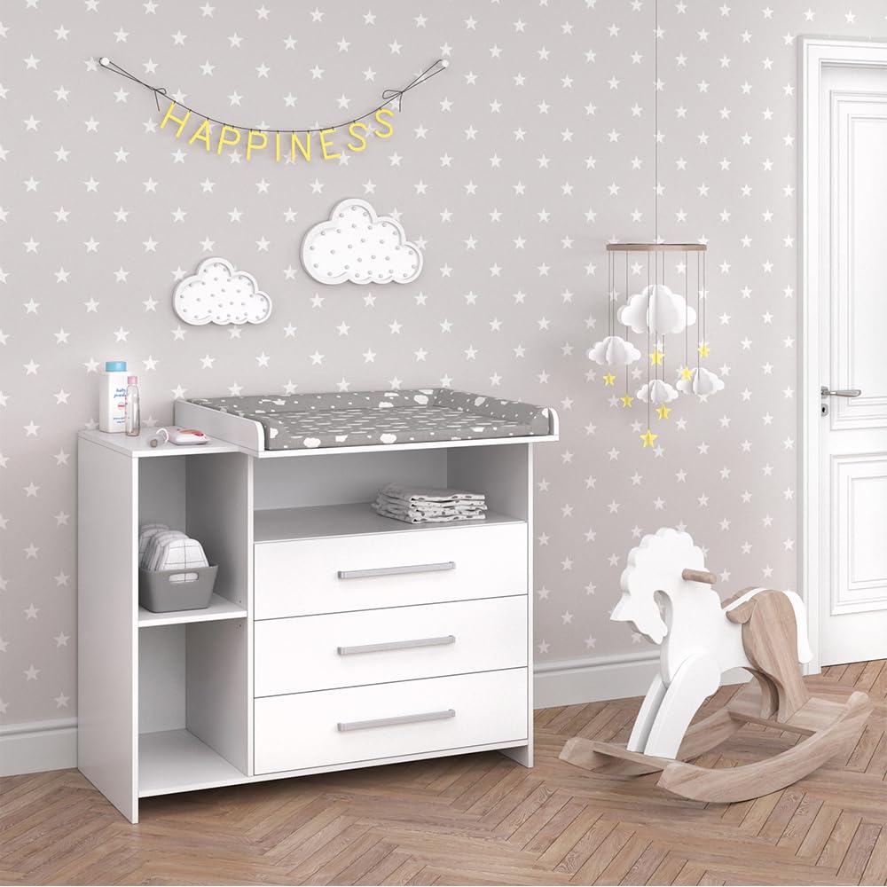Vicco Kinderzimmer-Set Oskar, Weiß, 2 Teile, mit Wickelkommode und Spielzeugregal, umbaubar zur normalen Kommode nach Entfernen des Wickelaufsatzes