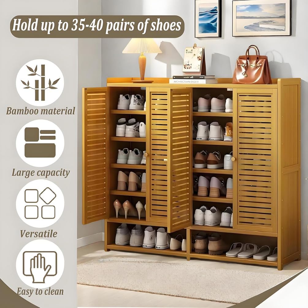 Generisch Schuhschrank Holz mit Korbgeflecht-Türen, Moderner Bambus Schuhschränke, Schuhregal mit Stauraum, Shoes Cabinet für Flur, Wohnzimmer, Schlafzimmer,H