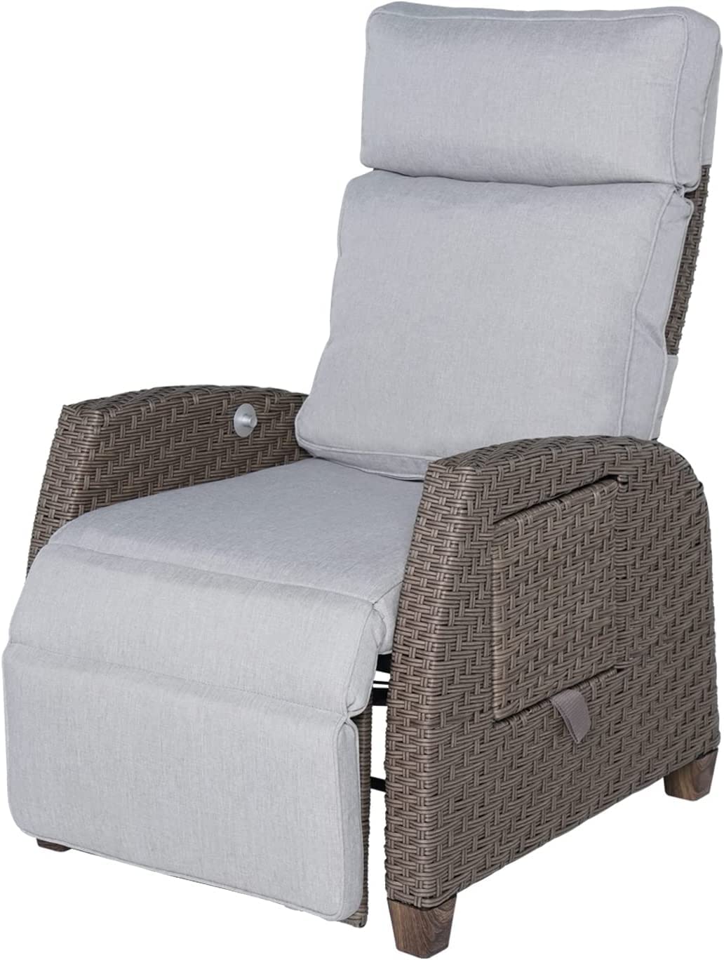 Grand patio Relaxliege Liegesessel mit Sitzkissen Armlehnensessel Verstellbare Rückenlehne Rattan Sonnenliege für Innen, Außeneinsatz, Dunkelgrau -Dunkel Grau Sitzkissen & Braun Rattan