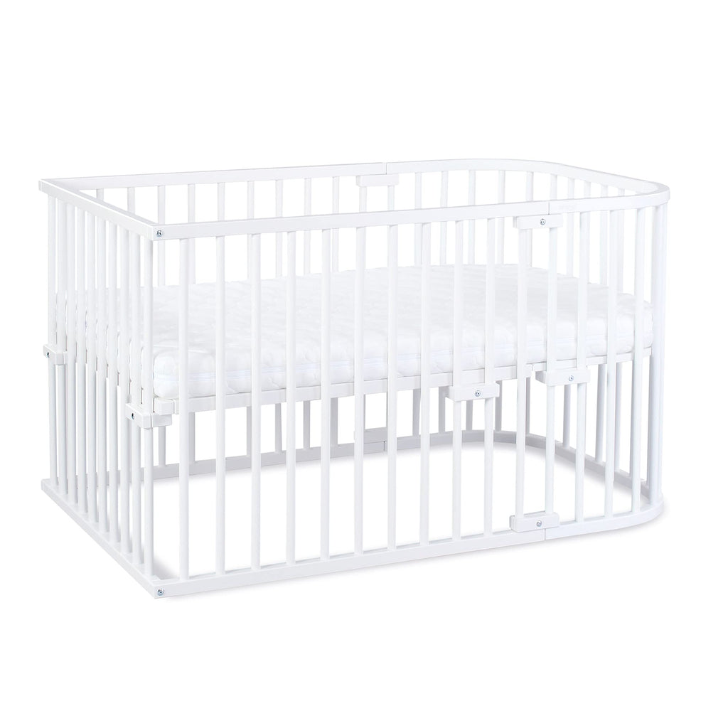 babybay Original Beistellbett aus massivem Buchenholz / kompakt & verwandelbar / Kinderbett Höhe stufenlos verstellbar & umweltfreundlich / mitwachsendes Babybett (weiß lackiert) / inkl. Matratze