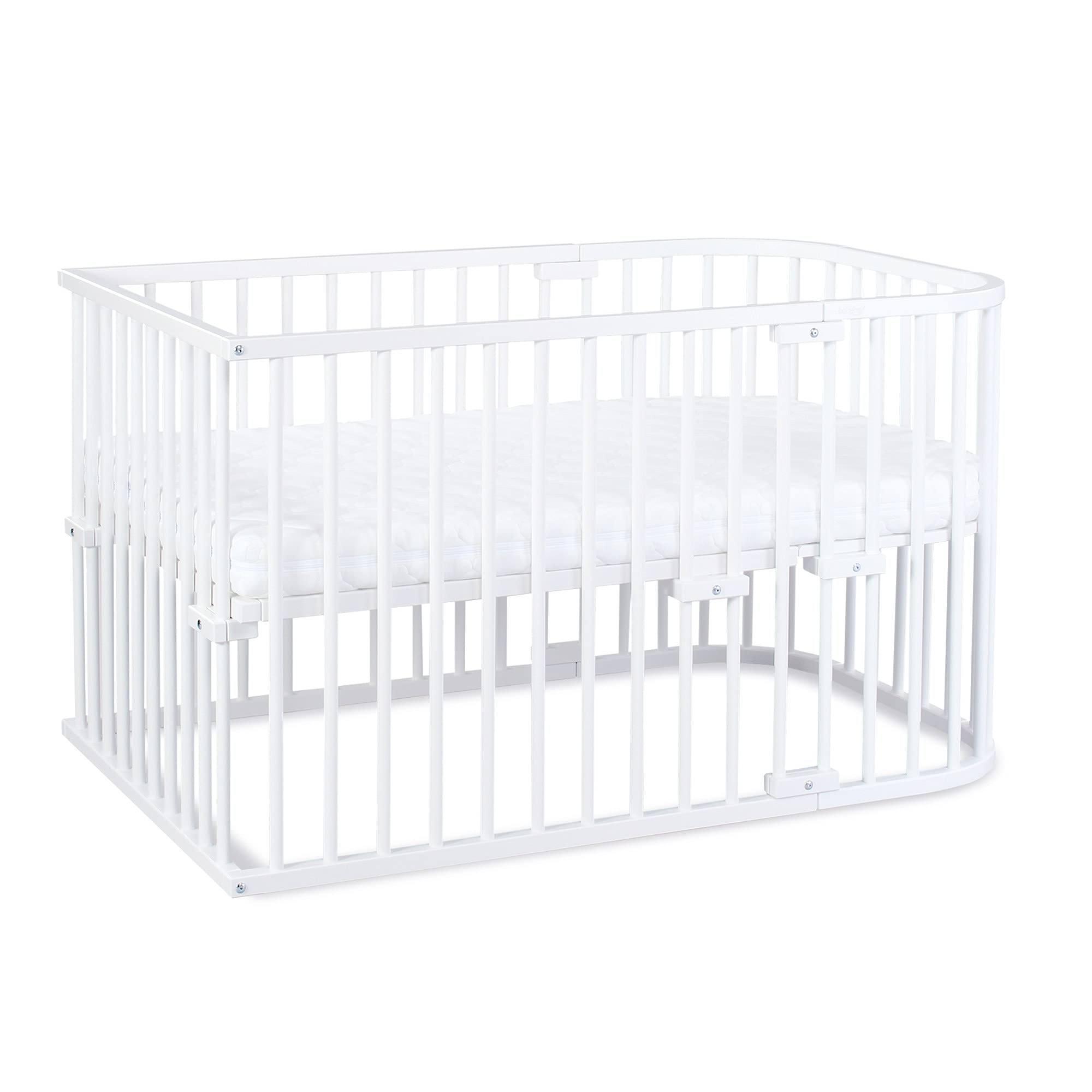 babybay Original Beistellbett aus massivem Buchenholz / kompakt & verwandelbar / Kinderbett Höhe stufenlos verstellbar & umweltfreundlich / mitwachsendes Babybett (weiß lackiert) / inkl. Matratze