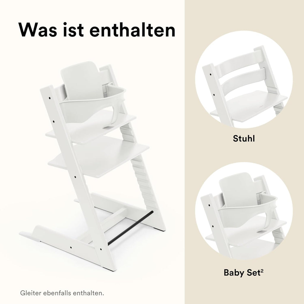 Stokke Tripp Trapp Hochstuhl, White - Inklusive Stuhl + Baby Set2 für Kinder von 6-36 Monaten - Verstellbar, ergonomisch & leicht zu reinigen