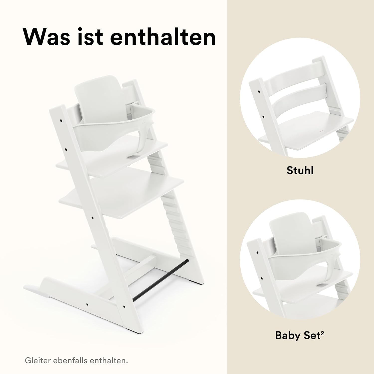 Stokke Tripp Trapp Hochstuhl, White - Inklusive Stuhl + Baby Set2 für Kinder von 6-36 Monaten - Verstellbar, ergonomisch & leicht zu reinigen