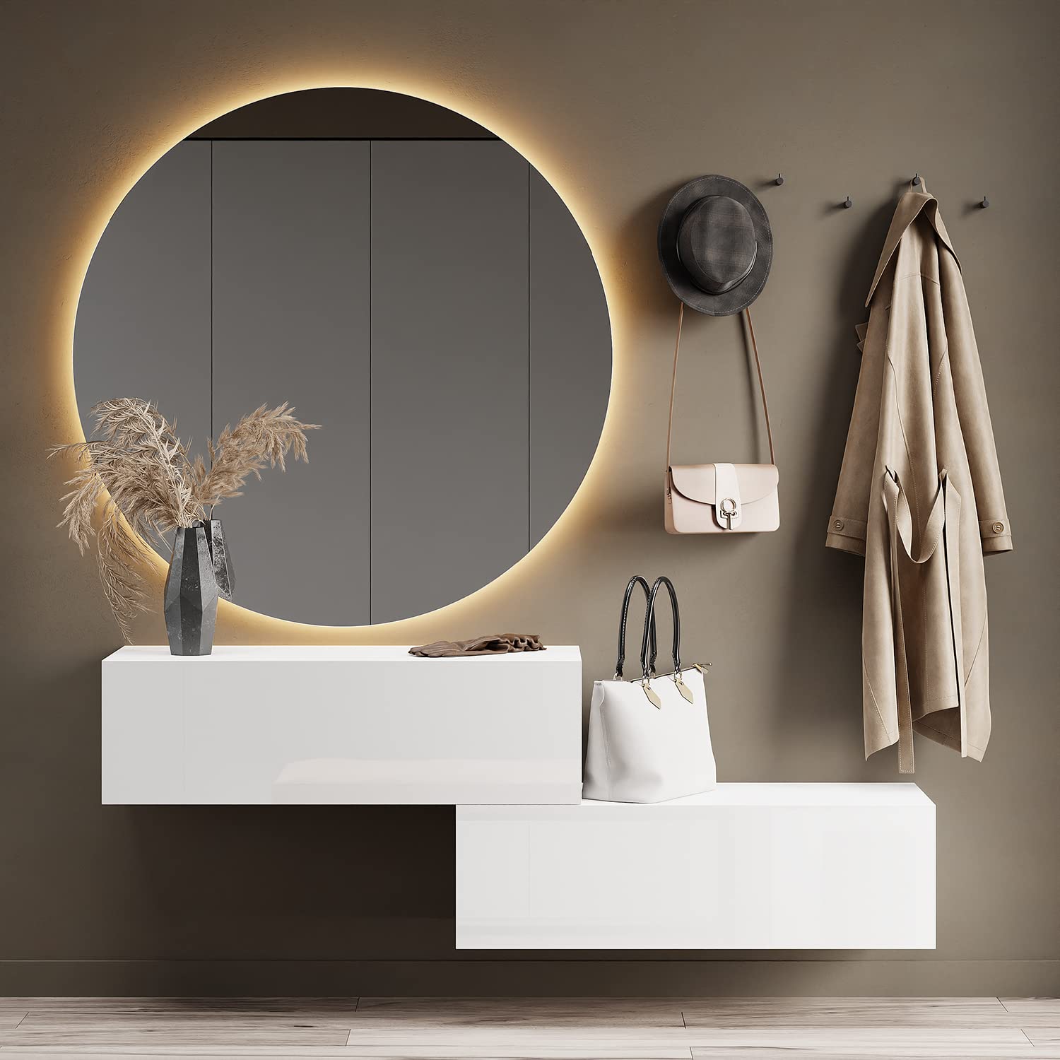Planetmöbel Flur Möbel Garderobe Hängeschrank 2X 140 cm Gold Eiche - Anthrazit, Kompaktgarderobe mit Klappe als Stauraum, Wandgarderobe hängend oder stehend, 37,8T x 140B x 32,5H cm
