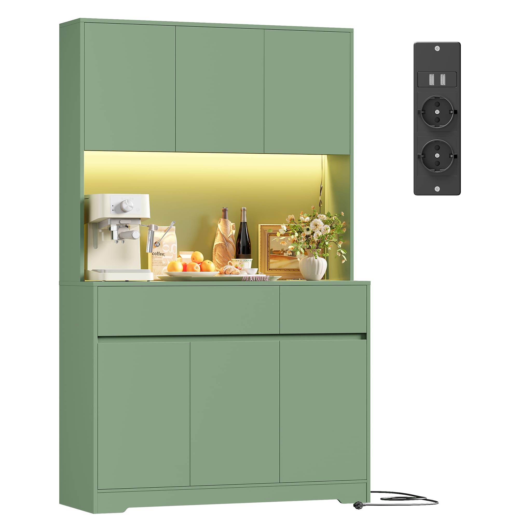 FirFurd Küchenschrank Buffetschrank mit LED und Steckdose Küchenschrank mit Arbeitsplatte Sideboard für Küche Wohnzimmer Esszimmer Küchenbuffet 180x100x38,5cm weiß