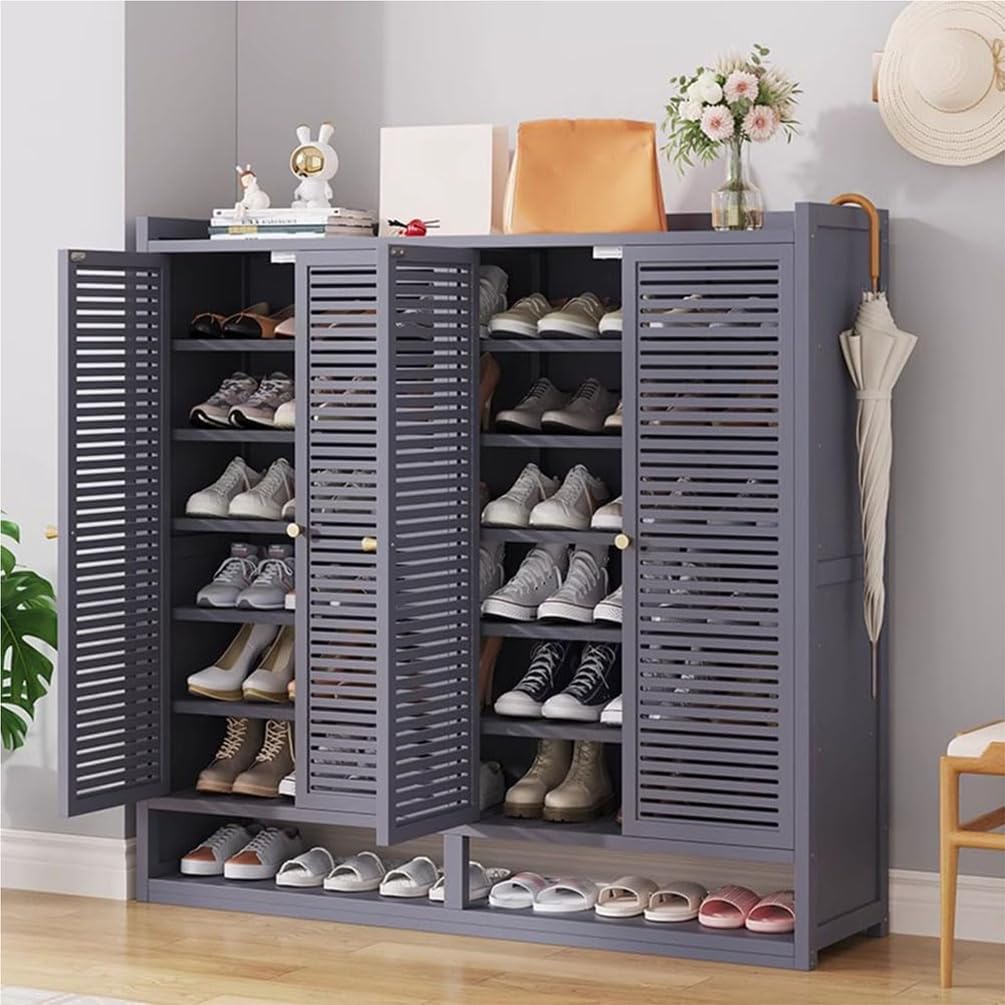 Generisch Schuhschrank Holz mit Korbgeflecht-Türen, Moderner Bambus Schuhschränke, Schuhregal mit Stauraum, Shoes Cabinet für Flur, Wohnzimmer, Schlafzimmer,H