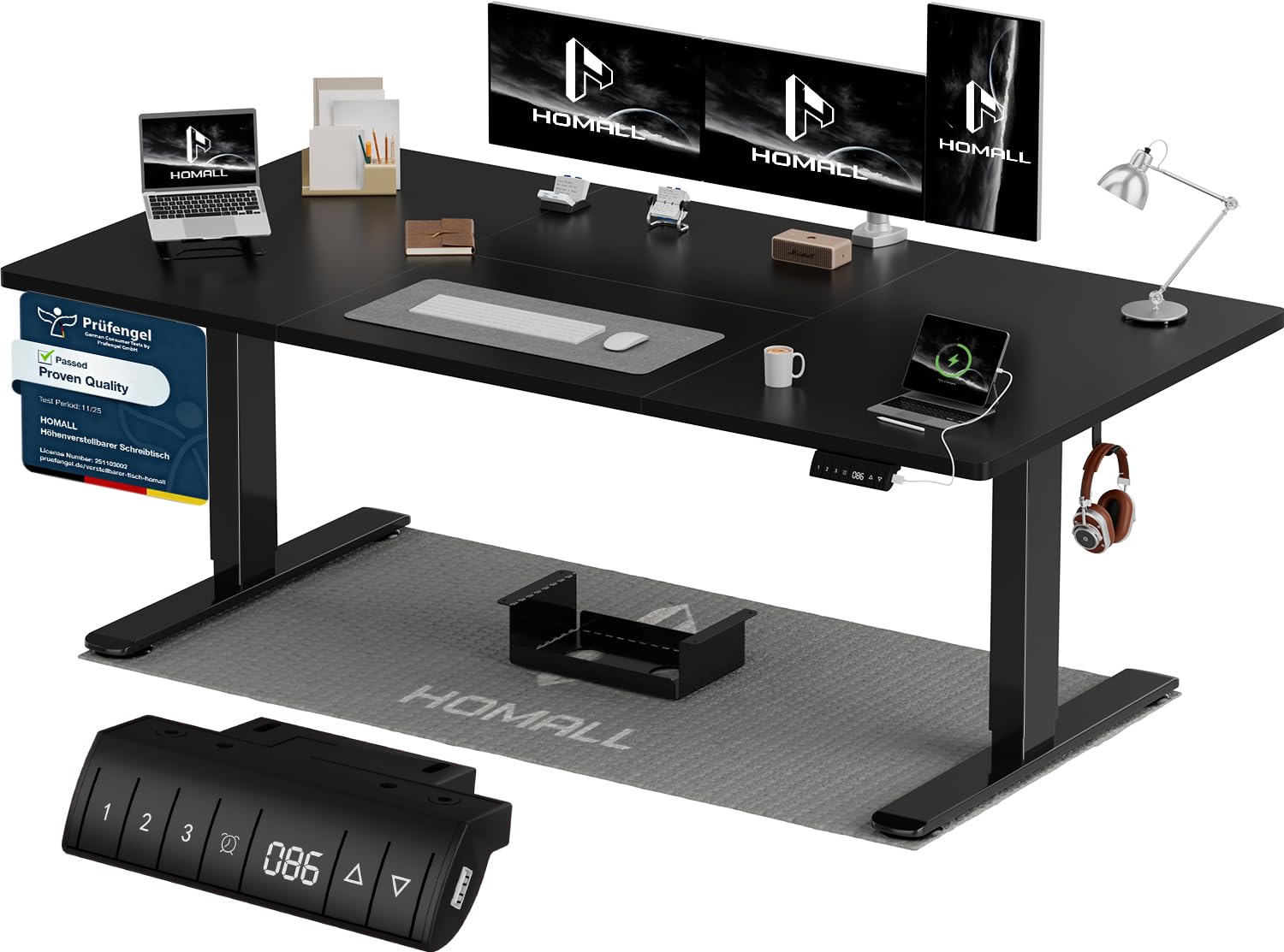 Homall Höhenverstellbarer Schreibtisch 200x80cm mit USB-A Ladeanschluss, Elektrischer Schreibtisch mit Kabel Management Tray, Standing Desk mit 3 Memory Funktion, Computertisch Weiß