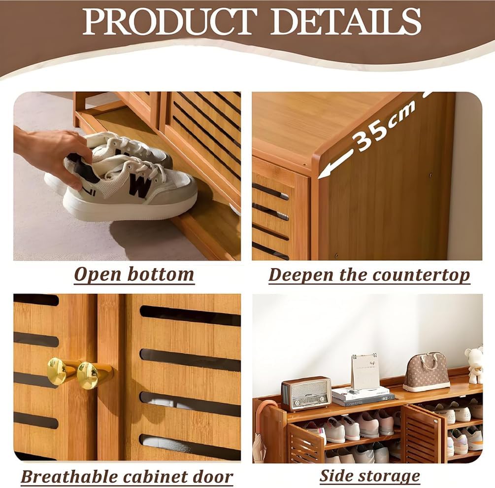 Generisch Schuhschrank Holz mit Korbgeflecht-Türen, Moderner Bambus Schuhschränke, Schuhregal mit Stauraum, Shoes Cabinet für Flur, Wohnzimmer, Schlafzimmer,H
