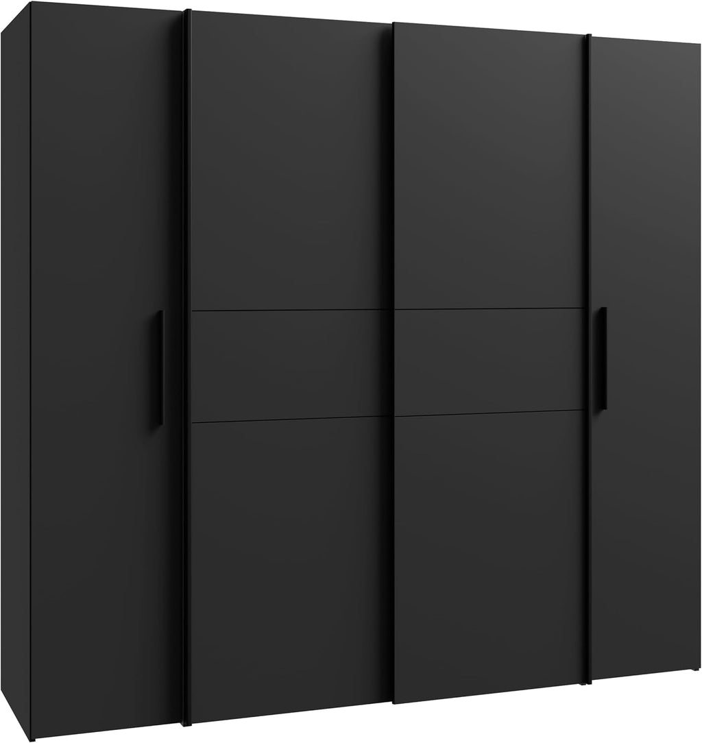 Forte KALIXTUS schwarzer Kleiderschrank 200, moderner Schwebetürenschrank, 4-türig, Holzwerkstoff, Schwarz Matt, 200,1 cm breit x 190,5 cm hoch, 61,2 cm tief