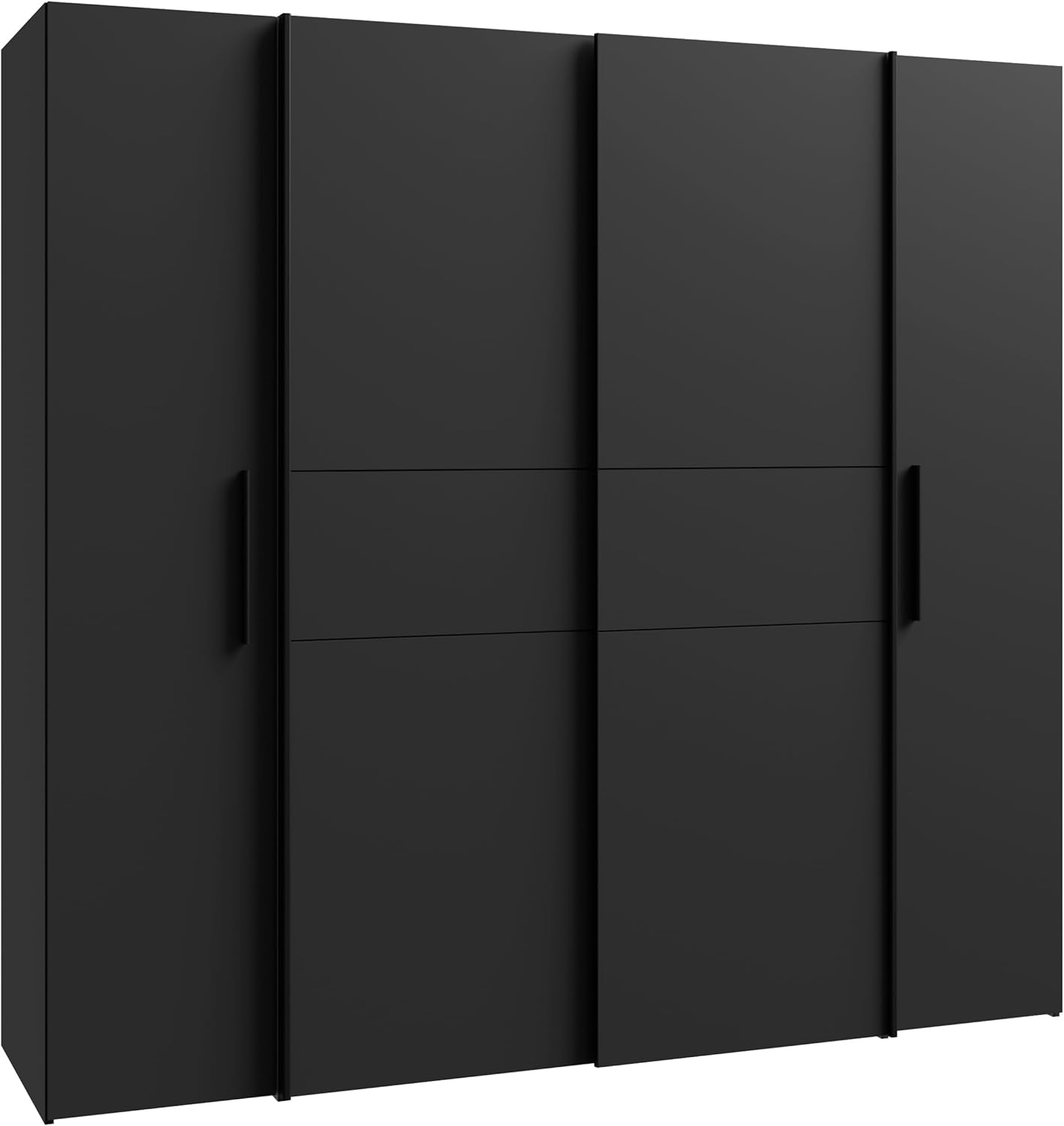 Forte KALIXTUS schwarzer Kleiderschrank 200, moderner Schwebetürenschrank, 4-türig, Holzwerkstoff, Schwarz Matt, 200,1 cm breit x 190,5 cm hoch, 61,2 cm tief