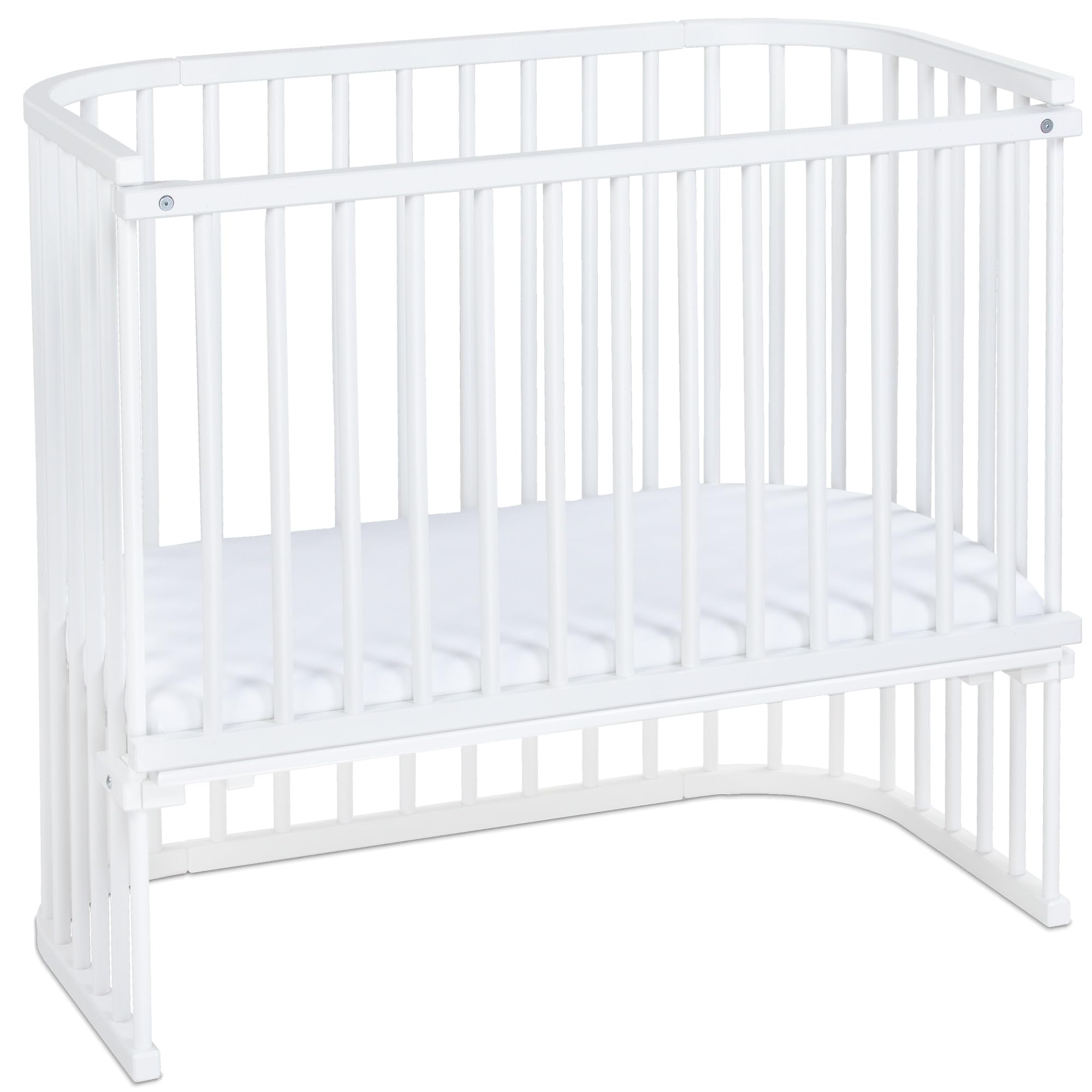 babybay Original Beistellbett aus massivem Buchenholz / kompakt & verwandelbar / Kinderbett Höhe stufenlos verstellbar & umweltfreundlich / mitwachsendes Babybett (weiß lackiert) / inkl. Matratze