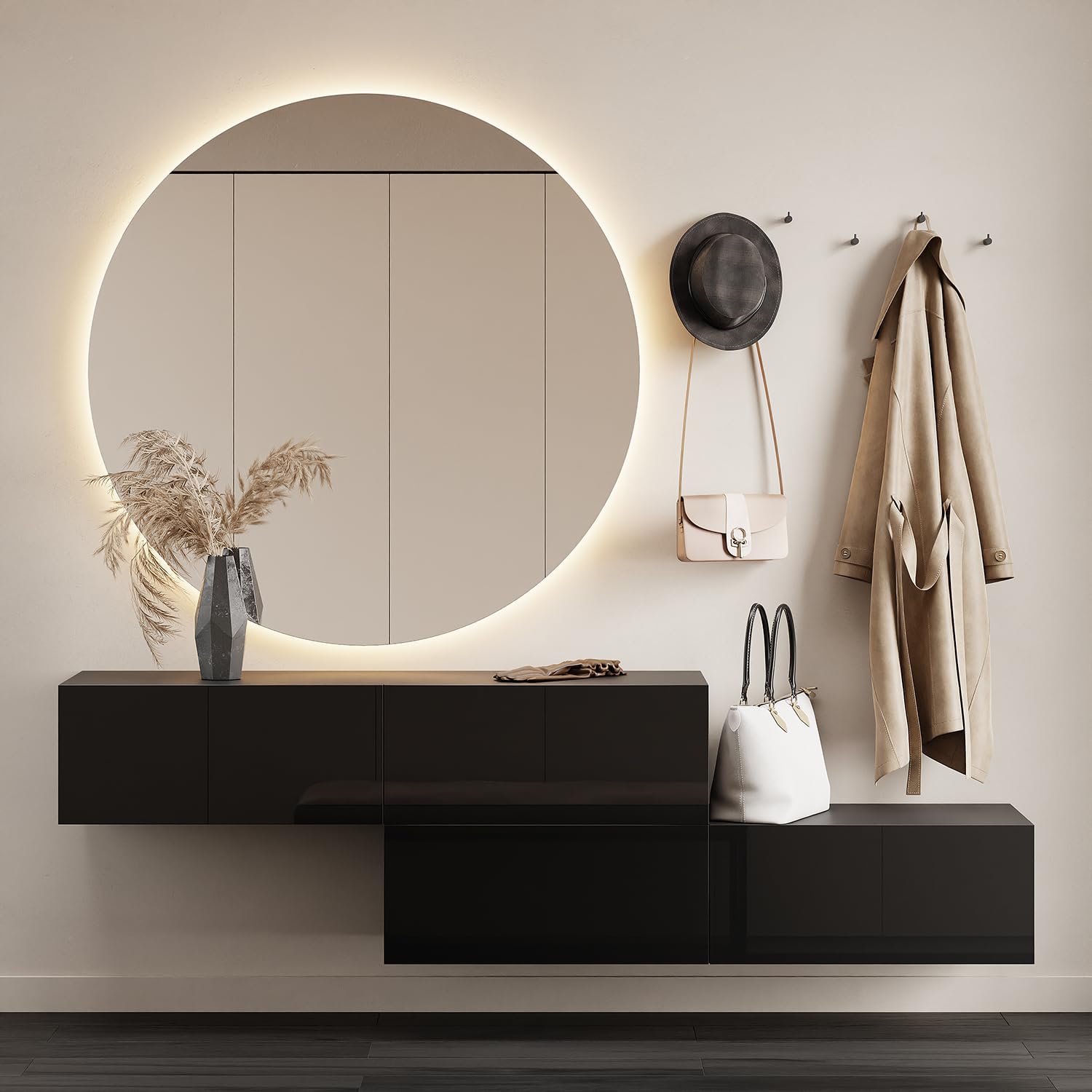 Planetmöbel Flur Möbel Garderobe Hängeschrank 2X 140 cm Gold Eiche - Anthrazit, Kompaktgarderobe mit Klappe als Stauraum, Wandgarderobe hängend oder stehend, 37,8T x 140B x 32,5H cm
