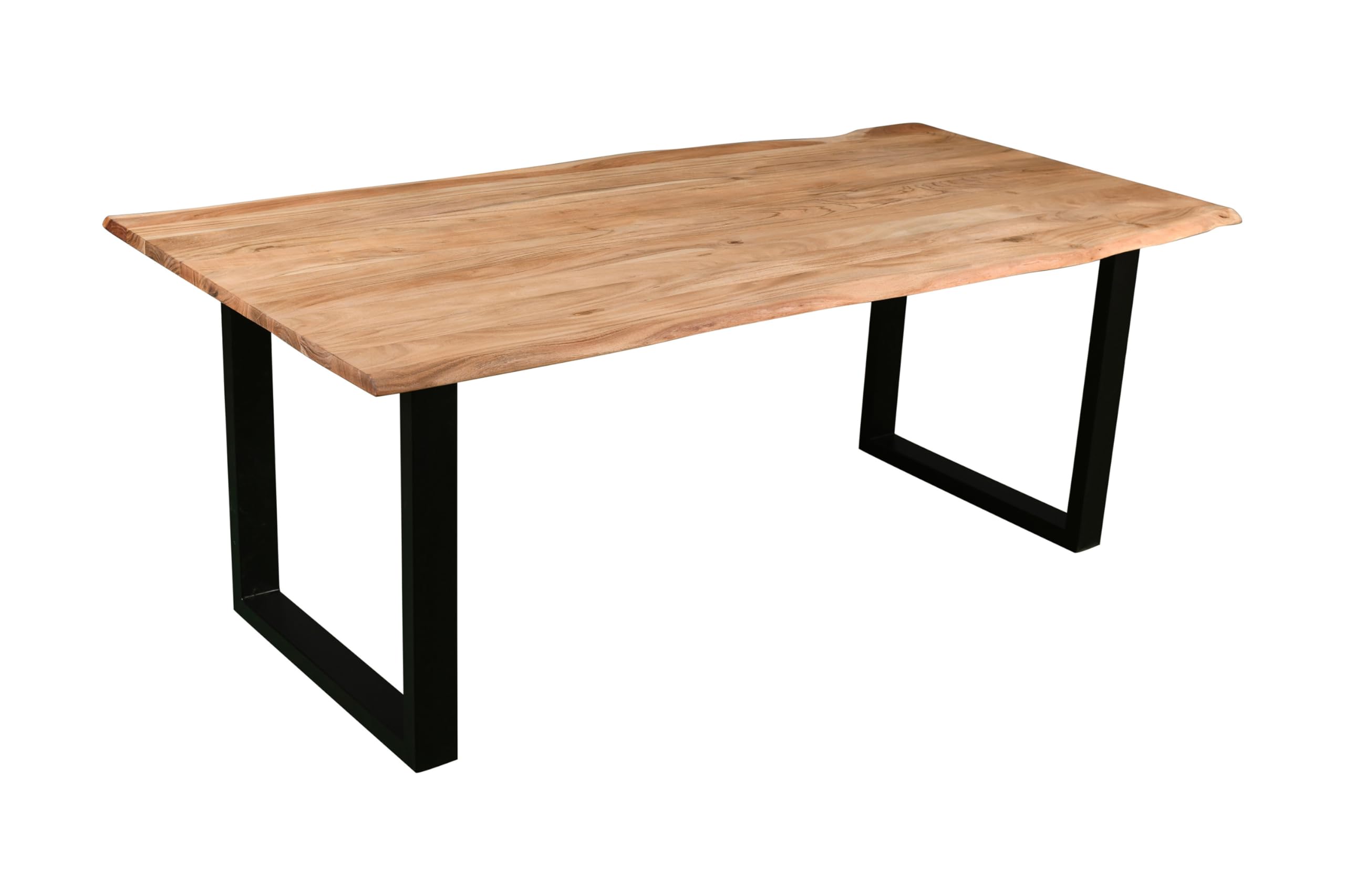 SAM Baumkantentisch 220x100 cm Quarto, Akazienholz massiv + nussbaumfarben, Esstisch mit schwarzem U-Gestell, Esszimmertisch/Holztisch Industrial-Design, Tischplatte 26 mm