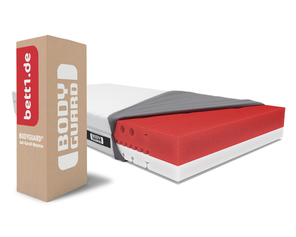 bett1 Bodyguard Anti-Kartell-Matratze 90x200. Deutschlands meistgekaufte Matratze (2in1 Liegehärten Mittelfest & Fester, Bezug 60°C waschbar, Oeko-TEX 100, Ergonomiemodule, QXSchaum)