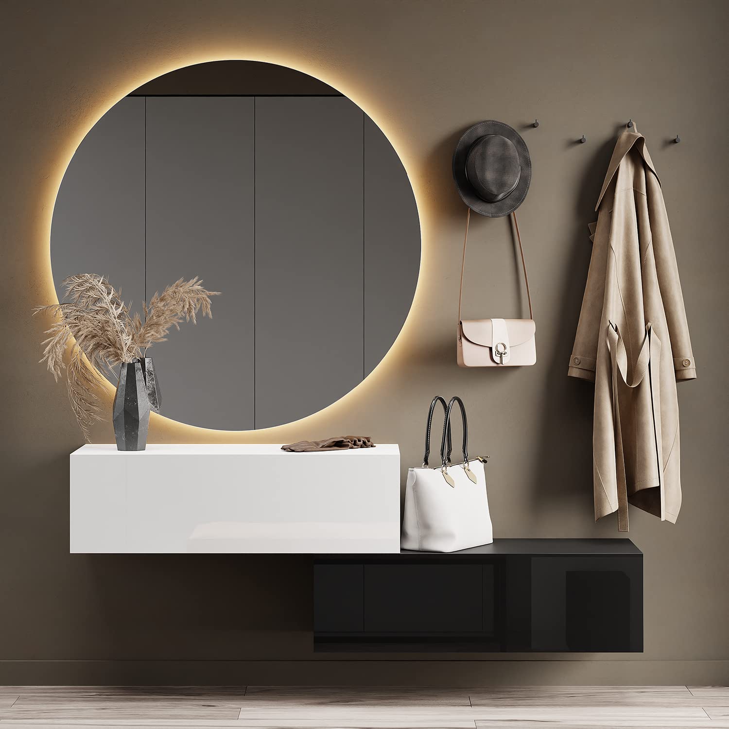 Planetmöbel Flur Möbel Garderobe Hängeschrank 2X 140 cm Gold Eiche - Anthrazit, Kompaktgarderobe mit Klappe als Stauraum, Wandgarderobe hängend oder stehend, 37,8T x 140B x 32,5H cm