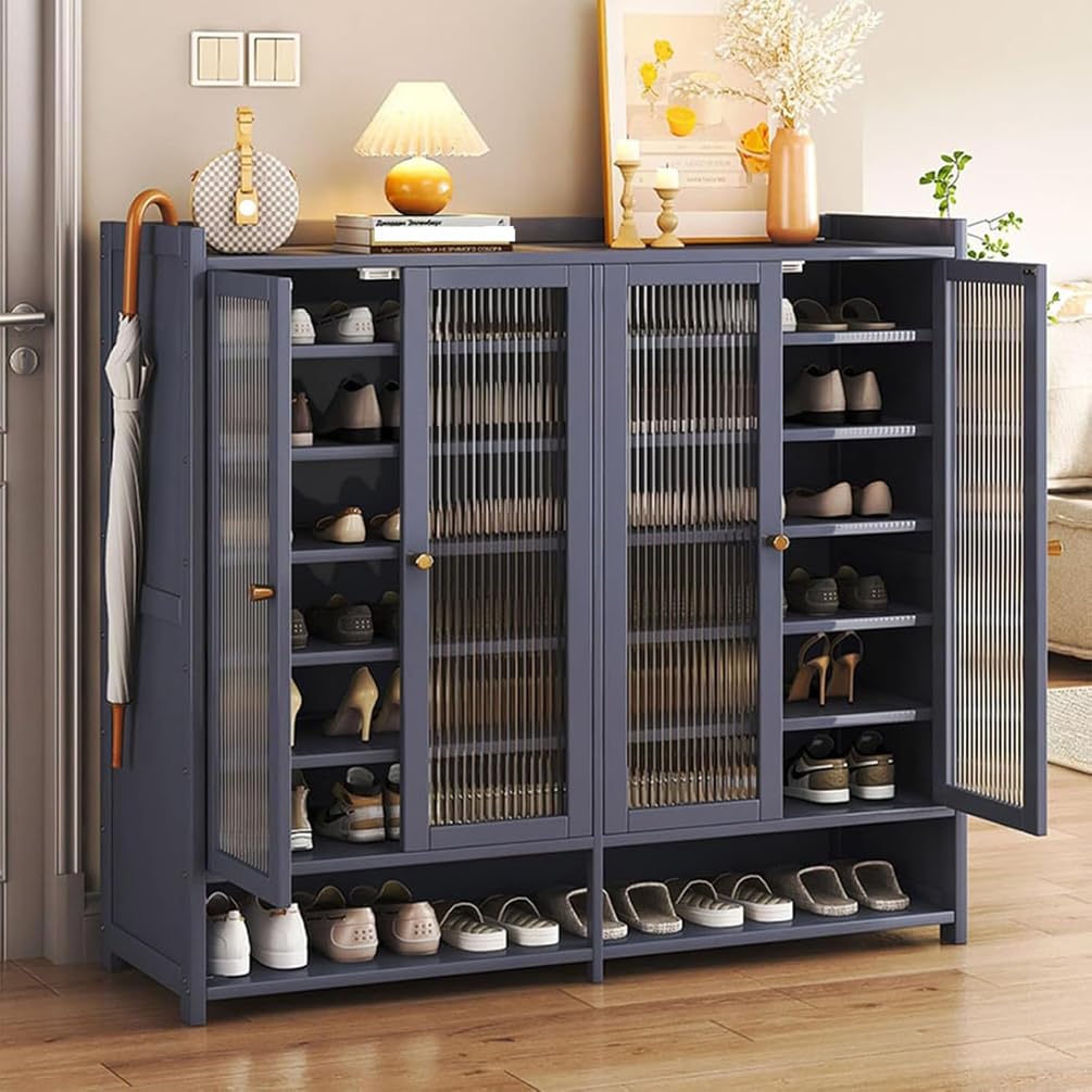 Generisch Schuhschrank Holz mit Korbgeflecht-Türen, Moderner Bambus Schuhschränke, Schuhregal mit Stauraum, Shoes Cabinet für Flur, Wohnzimmer, Schlafzimmer,H