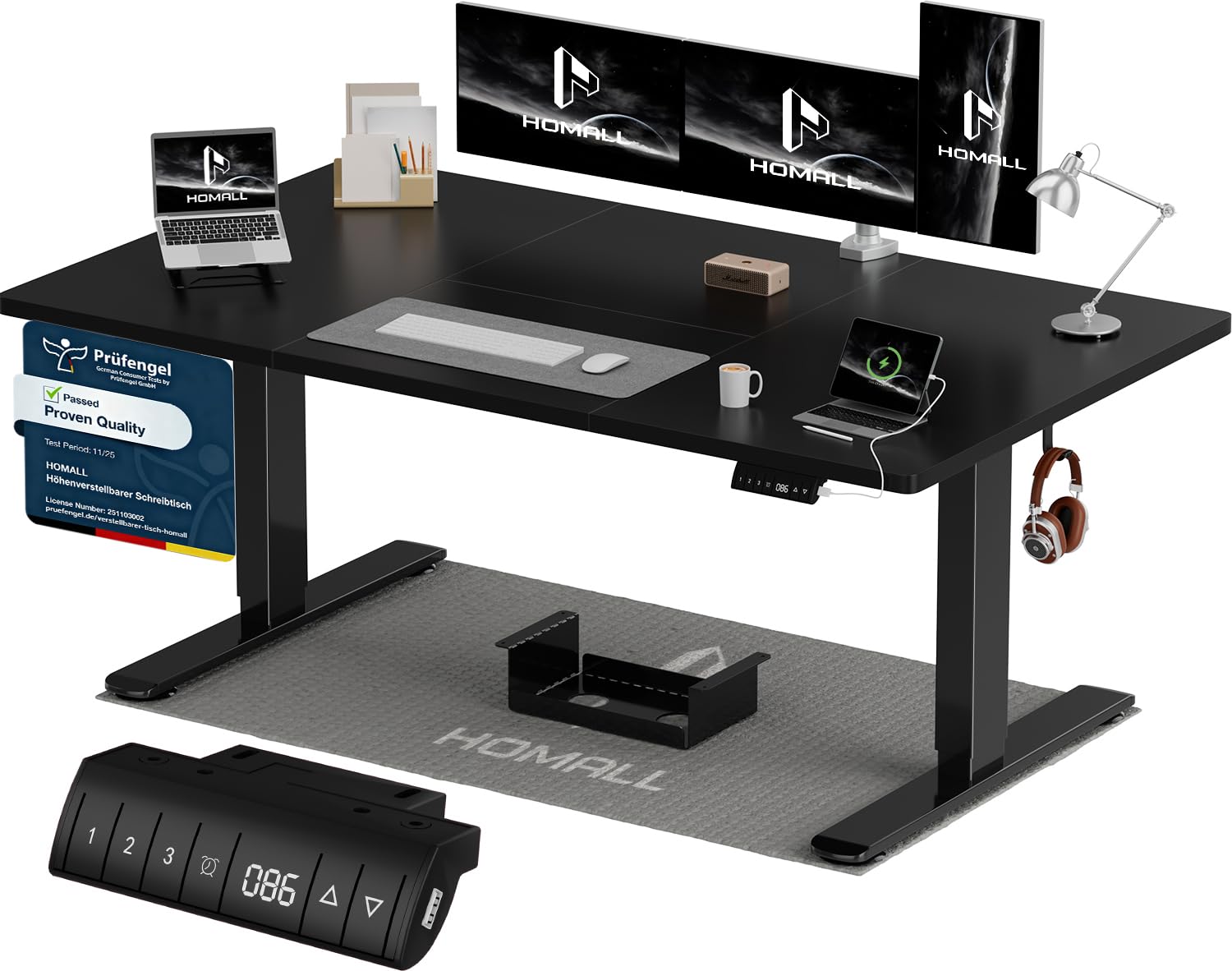 Homall Höhenverstellbarer Schreibtisch 200x80cm mit USB-A Ladeanschluss, Elektrischer Schreibtisch mit Kabel Management Tray, Standing Desk mit 3 Memory Funktion, Computertisch Weiß