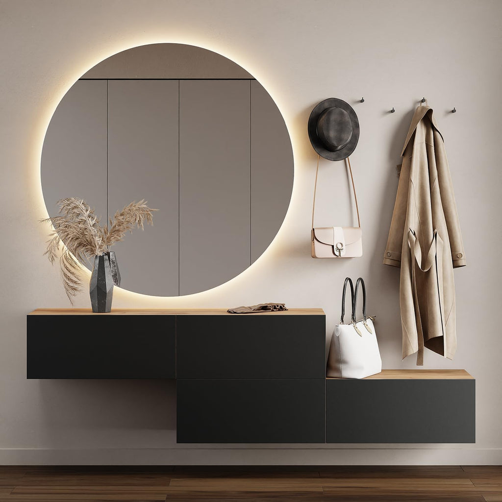 Planetmöbel Flur Möbel Garderobe Hängeschrank 2X 140 cm Gold Eiche - Anthrazit, Kompaktgarderobe mit Klappe als Stauraum, Wandgarderobe hängend oder stehend, 37,8T x 140B x 32,5H cm