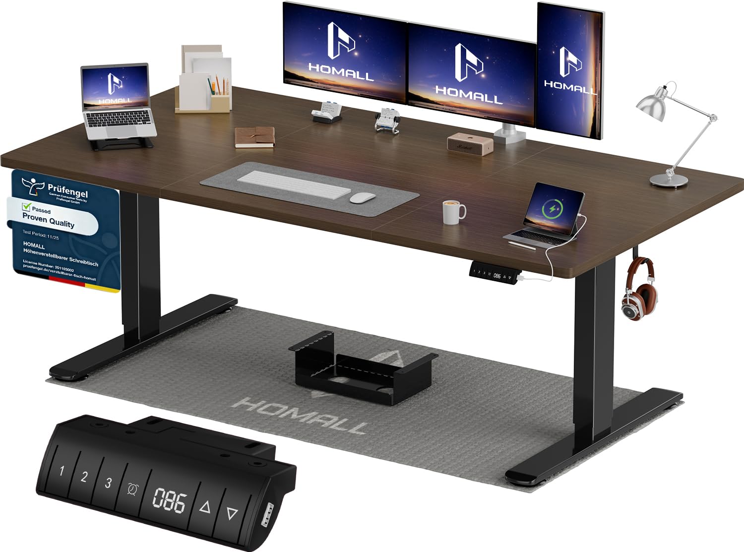 Homall Höhenverstellbarer Schreibtisch 200x80cm mit USB-A Ladeanschluss, Elektrischer Schreibtisch mit Kabel Management Tray, Standing Desk mit 3 Memory Funktion, Computertisch Weiß
