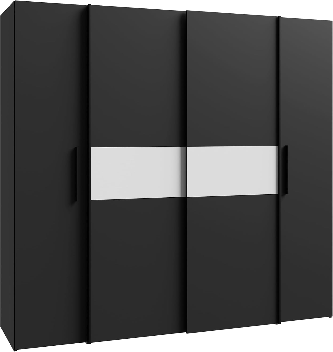 Forte KALIXTUS schwarzer Kleiderschrank 200, moderner Schwebetürenschrank, 4-türig, Holzwerkstoff, Schwarz Matt, 200,1 cm breit x 190,5 cm hoch, 61,2 cm tief