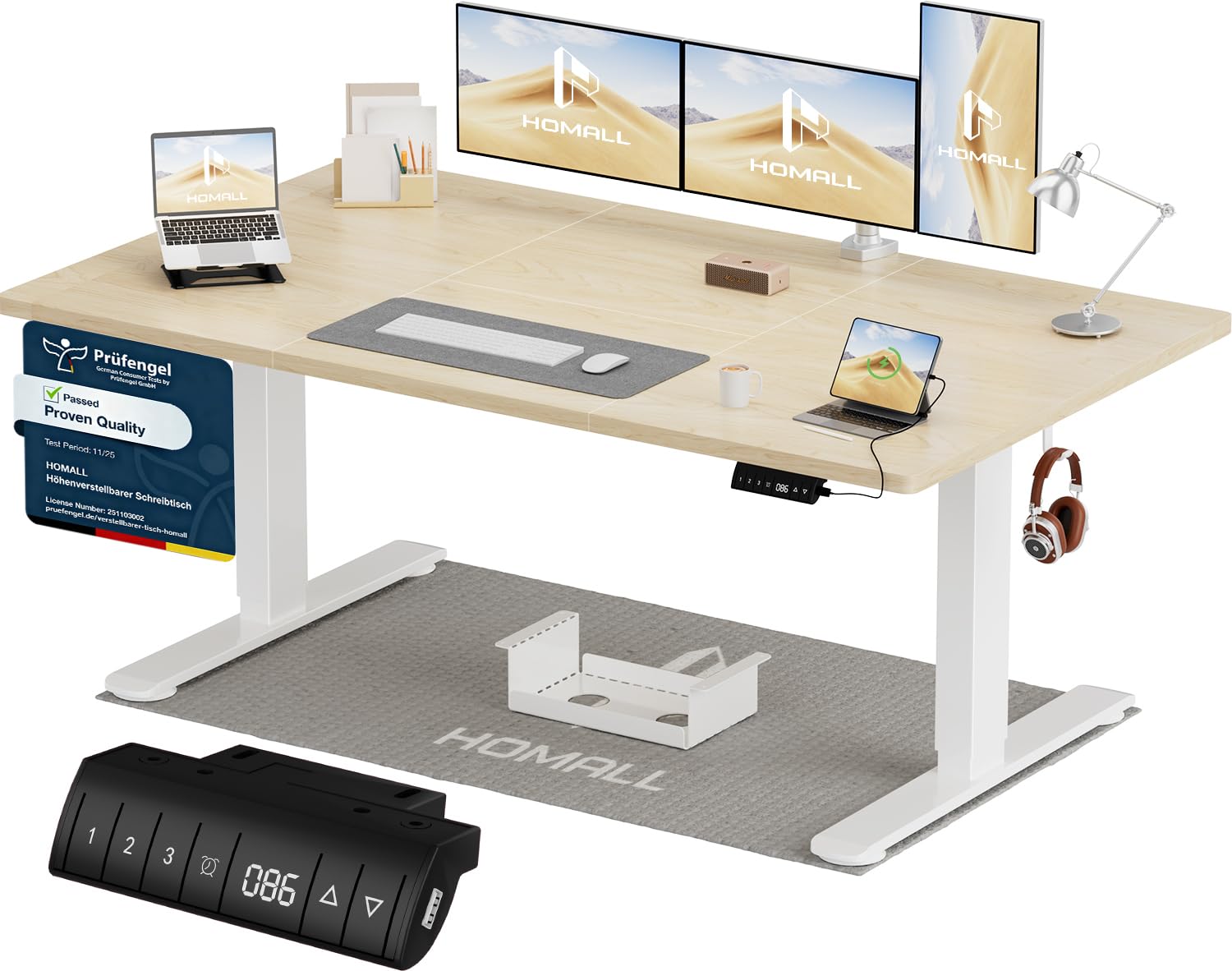 Homall Höhenverstellbarer Schreibtisch 200x80cm mit USB-A Ladeanschluss, Elektrischer Schreibtisch mit Kabel Management Tray, Standing Desk mit 3 Memory Funktion, Computertisch Weiß