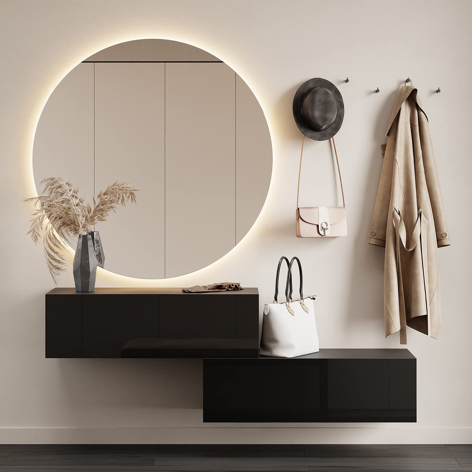 Planetmöbel Flur Möbel Garderobe Hängeschrank 2X 140 cm Gold Eiche - Anthrazit, Kompaktgarderobe mit Klappe als Stauraum, Wandgarderobe hängend oder stehend, 37,8T x 140B x 32,5H cm