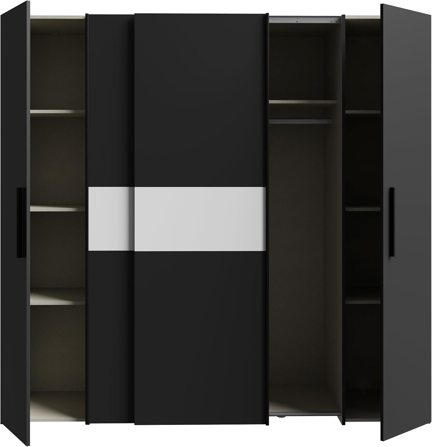 Forte KALIXTUS schwarzer Kleiderschrank 200, moderner Schwebetürenschrank, 4-türig, Holzwerkstoff, Schwarz Matt, 200,1 cm breit x 190,5 cm hoch, 61,2 cm tief